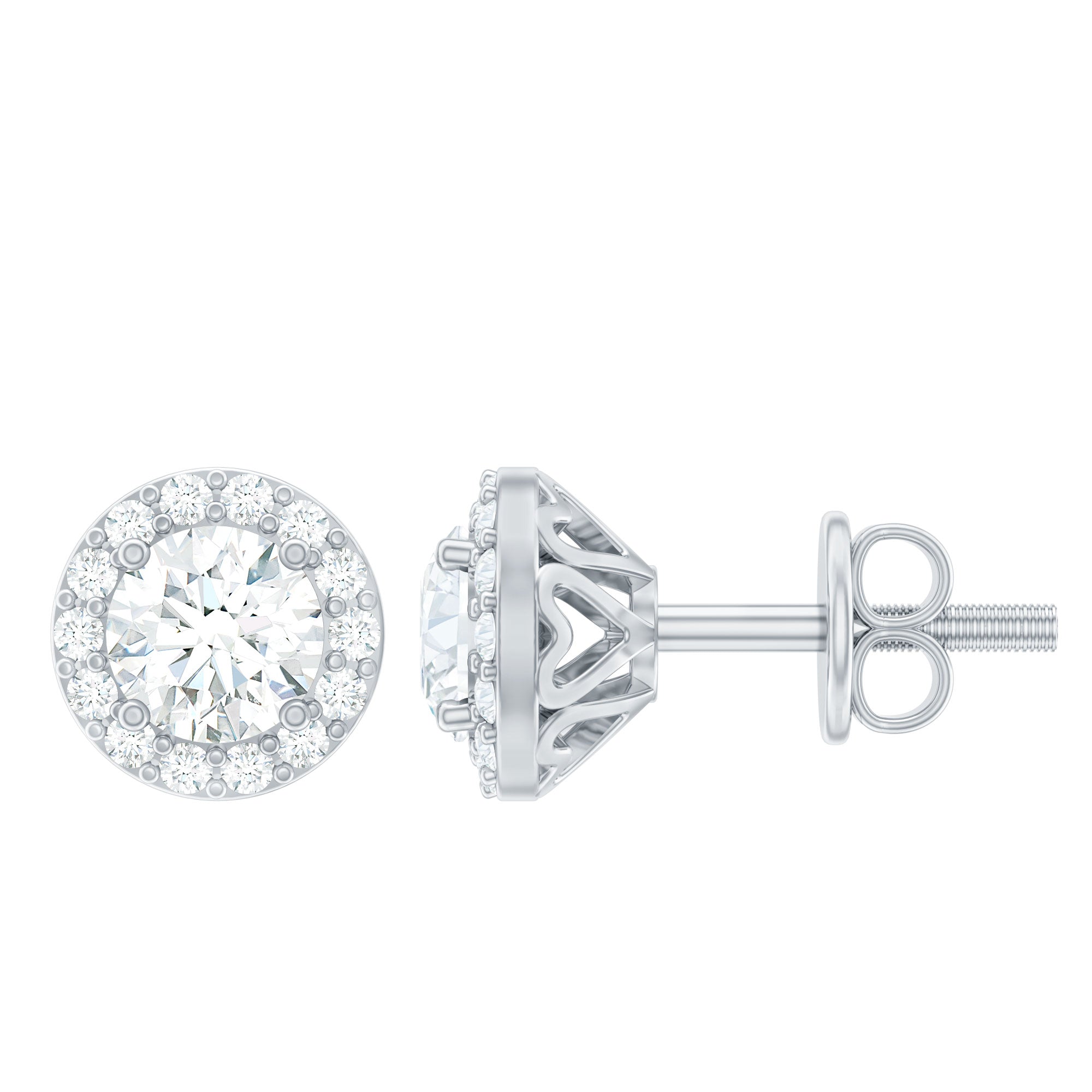 0.64 CTW Lab Grown Diamond Halo Stud Earrings (4mm, Screw Back) Lab - ( EF-VS ) - Rosec Jewels