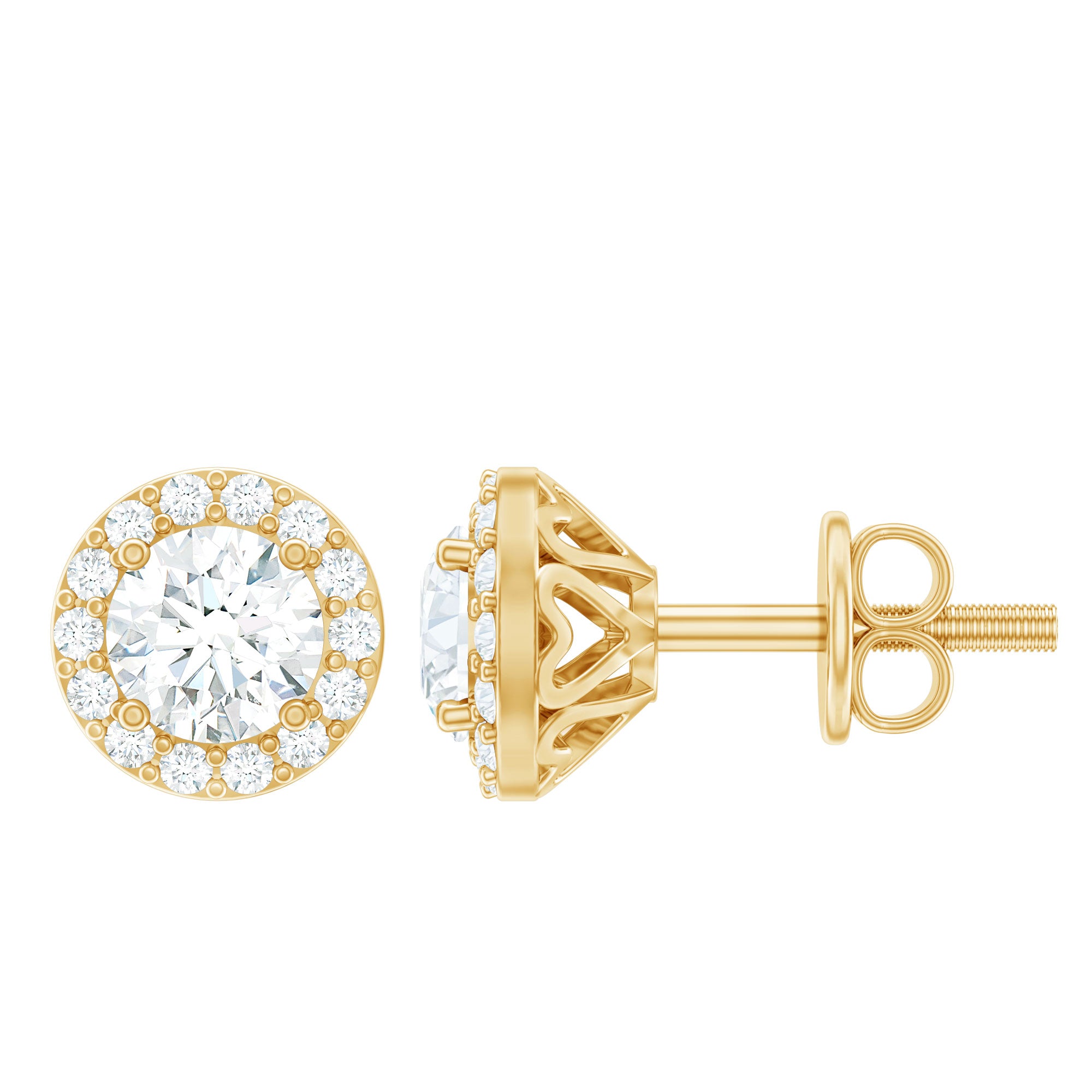 0.64 CTW Lab Grown Diamond Halo Stud Earrings (4mm, Screw Back) Lab - ( EF-VS ) - Rosec Jewels