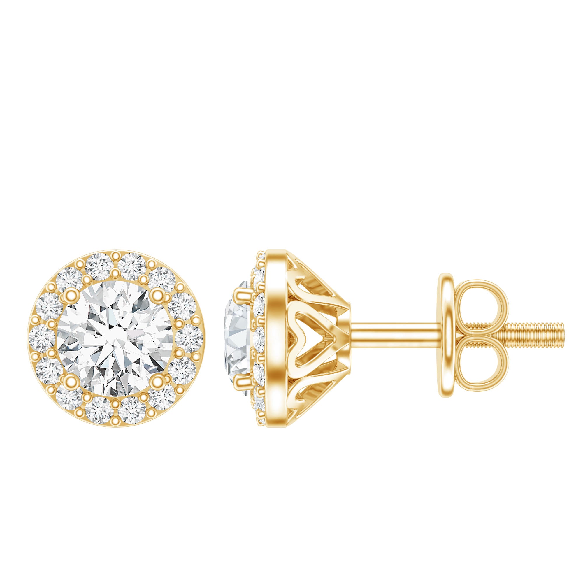 0.64 CTW Lab Grown Diamond Halo Stud Earrings (4mm, Screw Back) Lab - ( EF-VS ) - Rosec Jewels