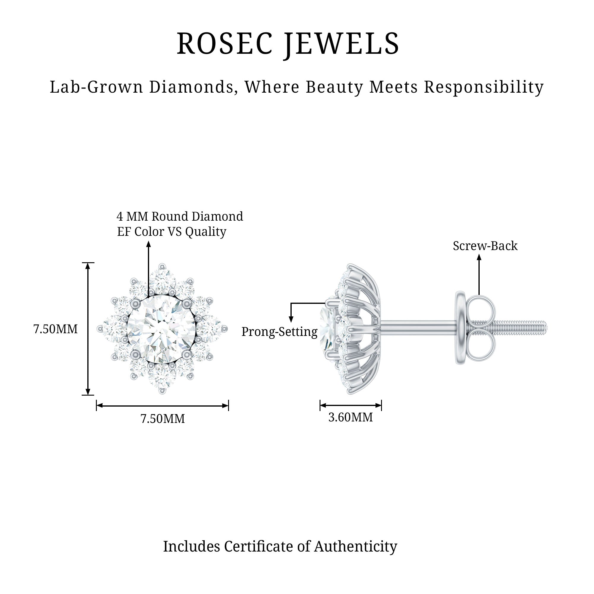 Rosec Jewels-Certified Brilliant Cut Diamond Halo Stud Earrings