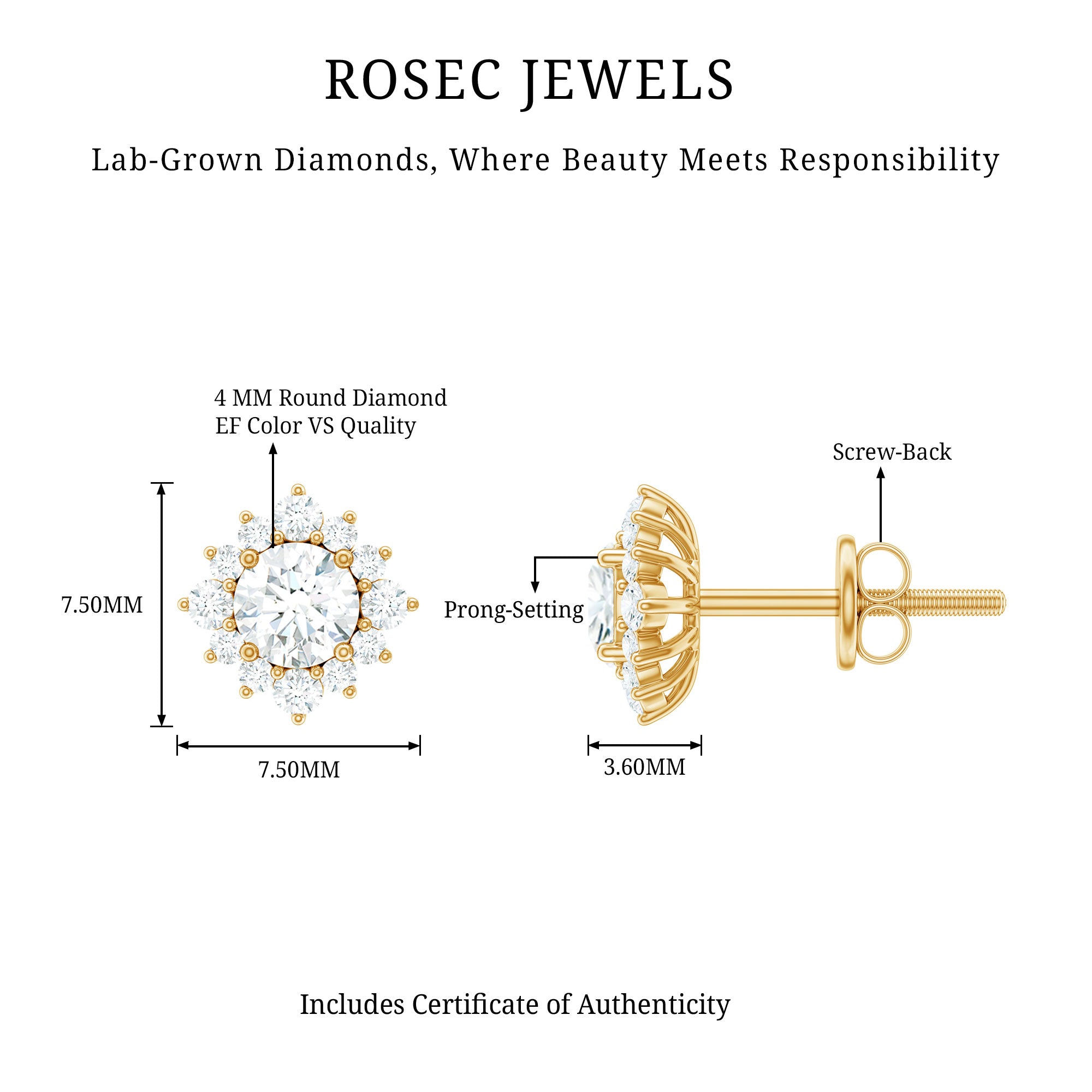 Rosec Jewels-Certified Brilliant Cut Diamond Halo Stud Earrings