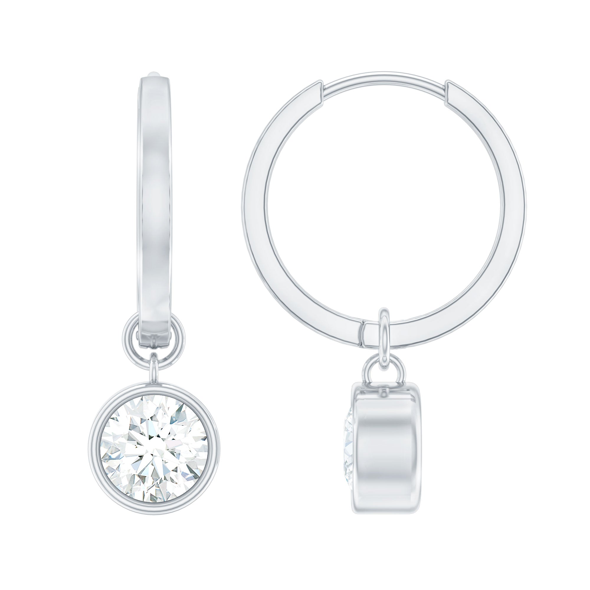 Bezel Set Lab Grown Diamond Drop Earrings for Women Lab - ( EF-VS ) - Rosec Jewels