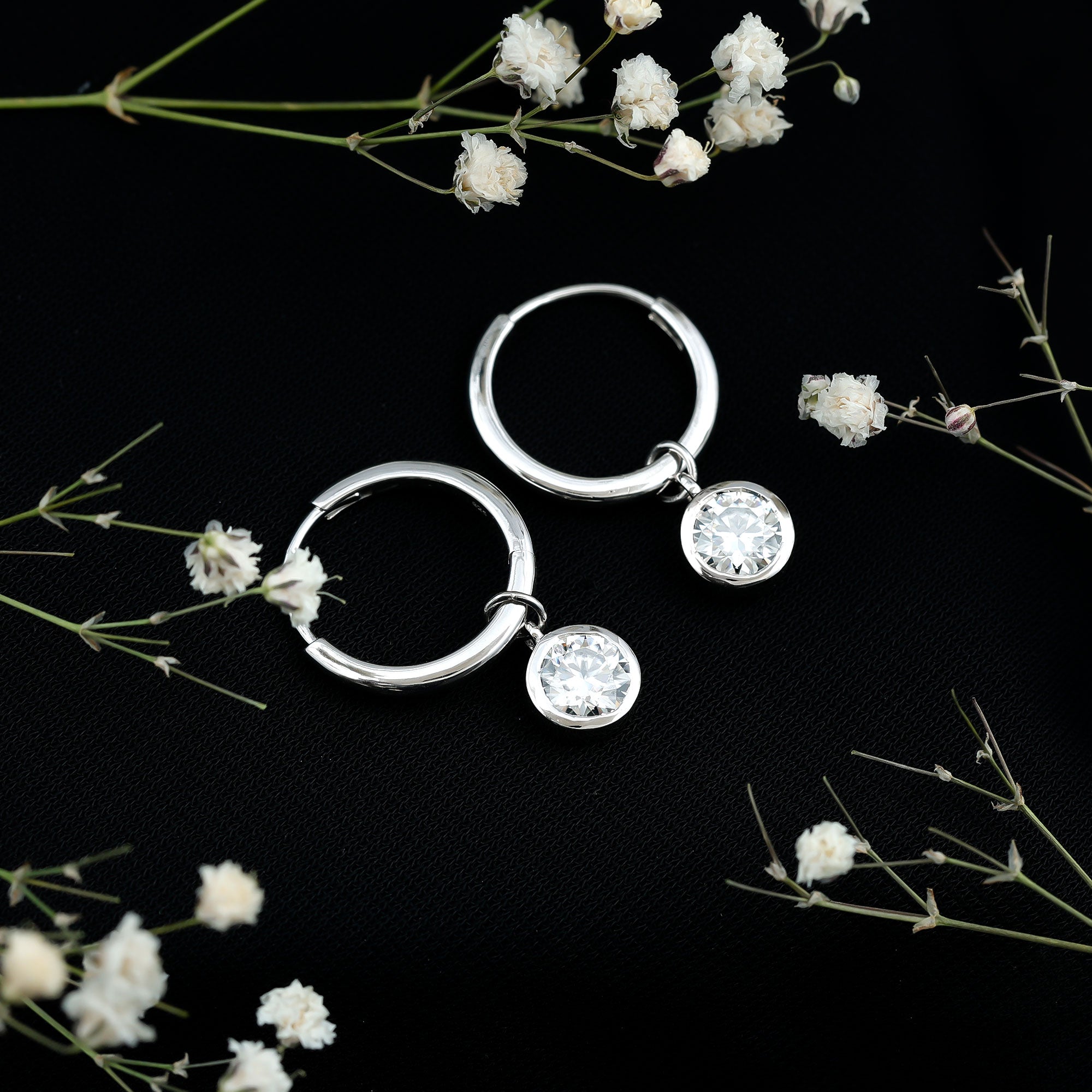 Bezel Set Lab Grown Diamond Drop Earrings for Women Lab - ( EF-VS ) - Rosec Jewels