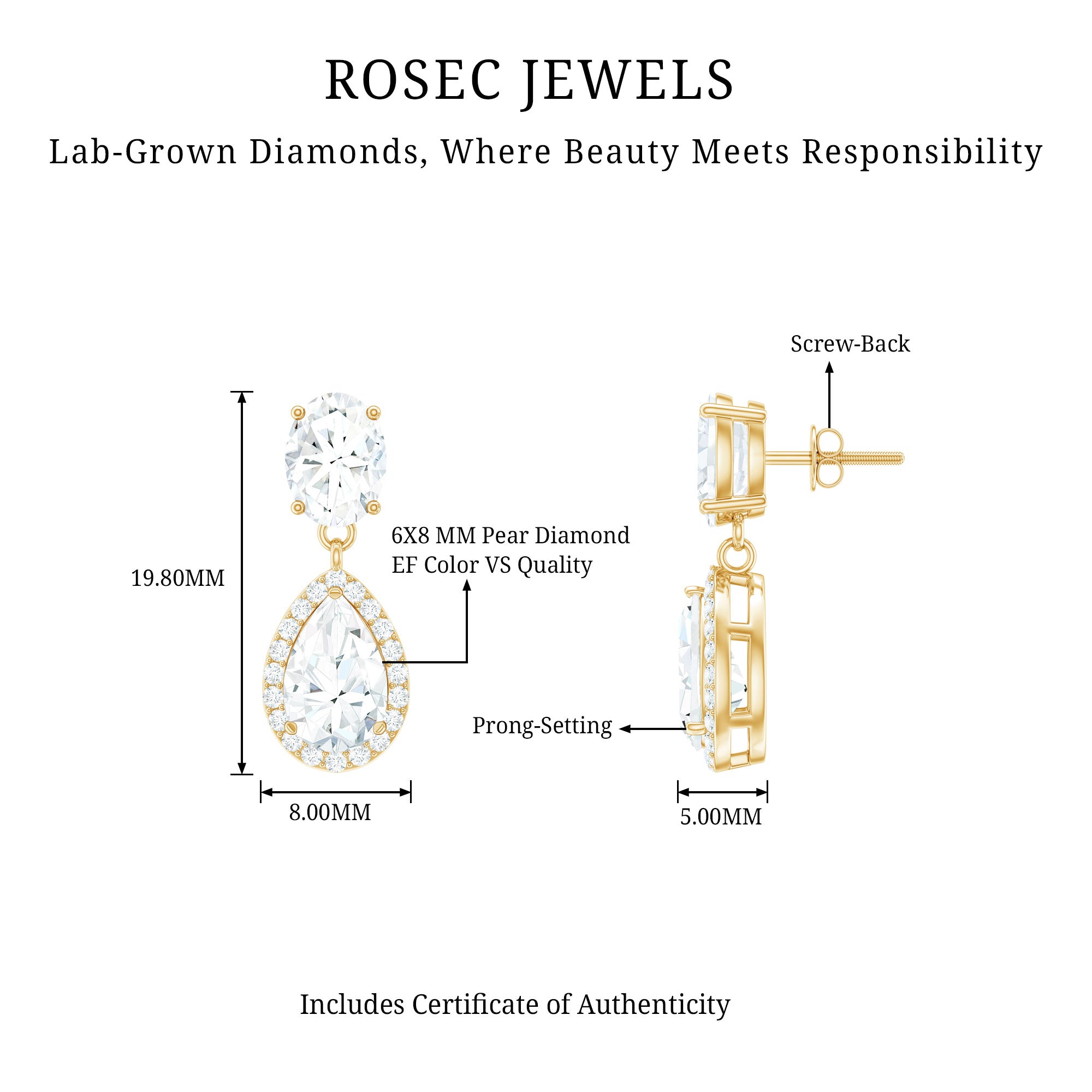 Rosec Jewels-Dangling Lab Grown Diamond Bridal Earrings