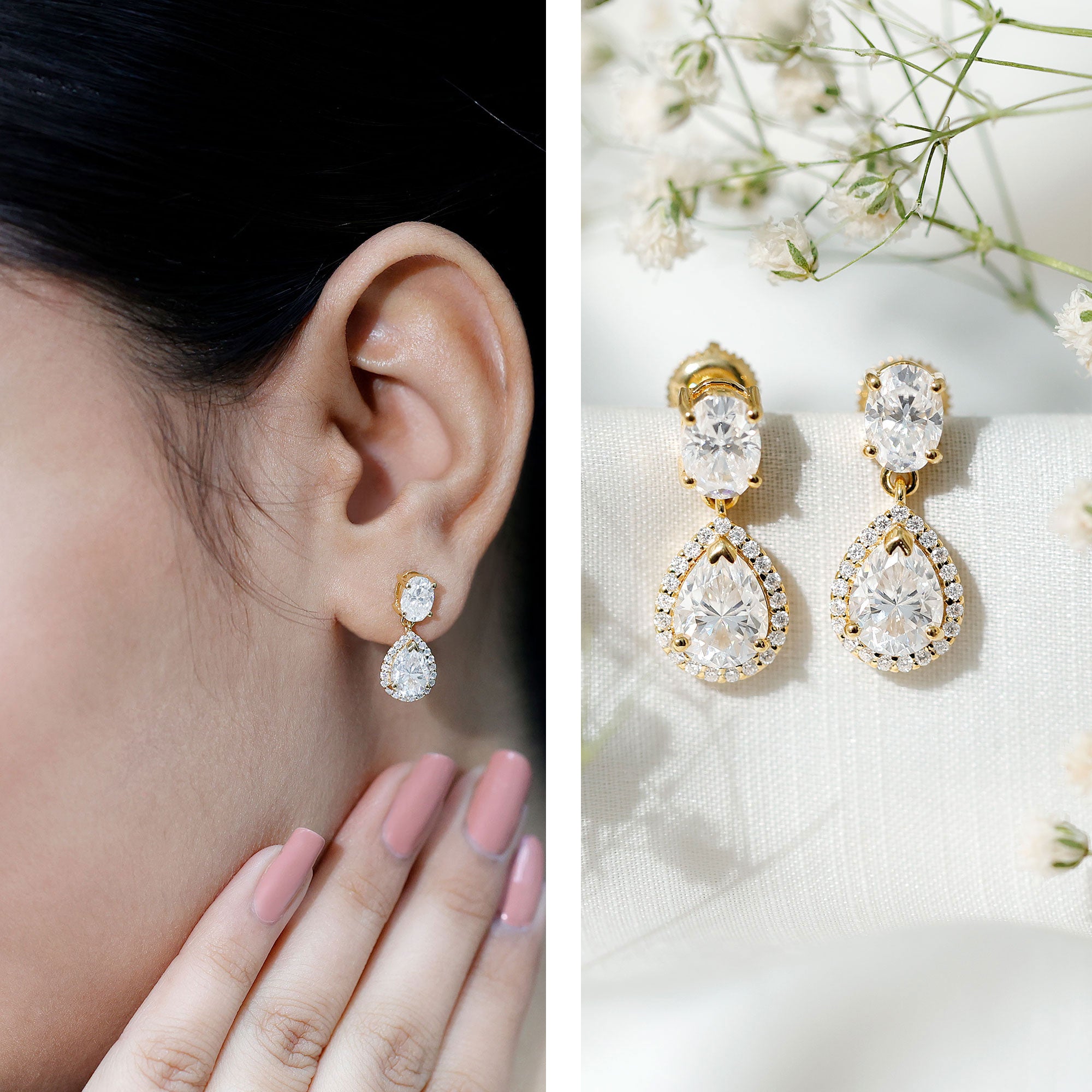Dangling Lab Grown Diamond Bridal Earrings Lab - ( EF-VS ) - Rosec Jewels