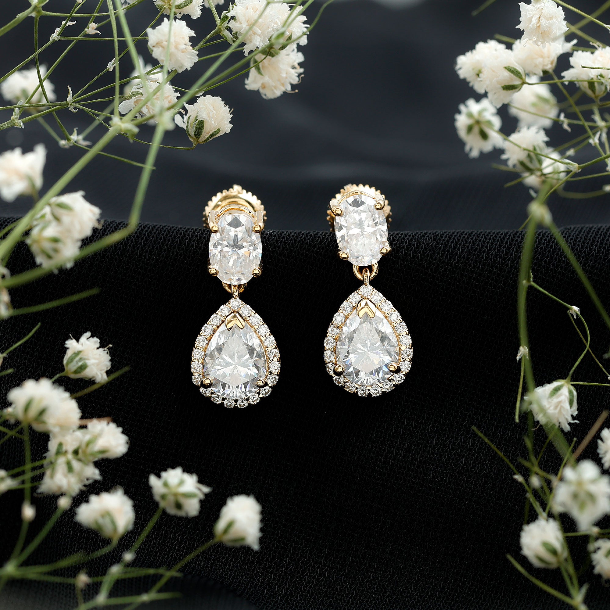 Dangling Lab Grown Diamond Bridal Earrings Lab - ( EF-VS ) - Rosec Jewels