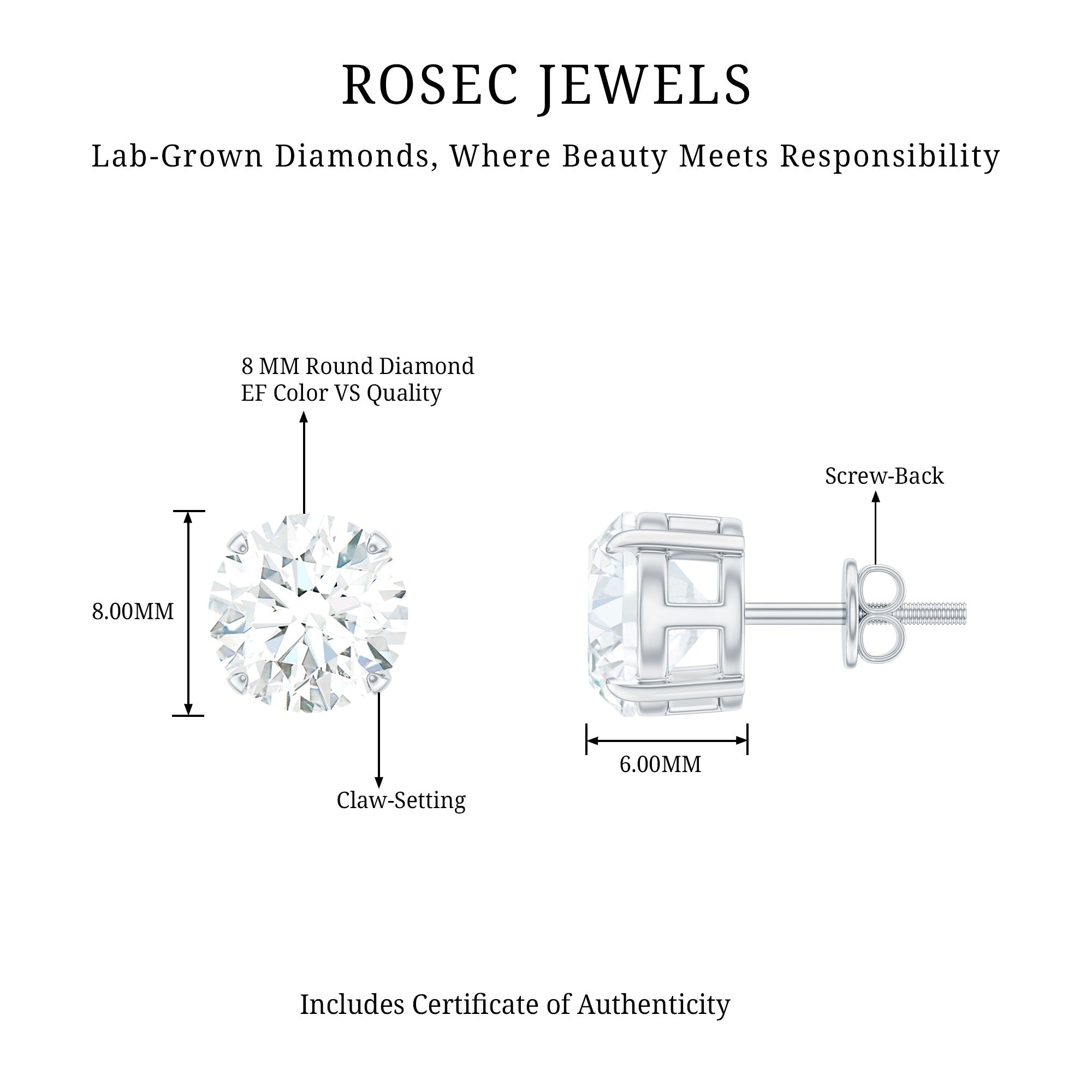 Rosec Jewels-Prong Set Lab Created Diamond Solitaire Stud Earrings