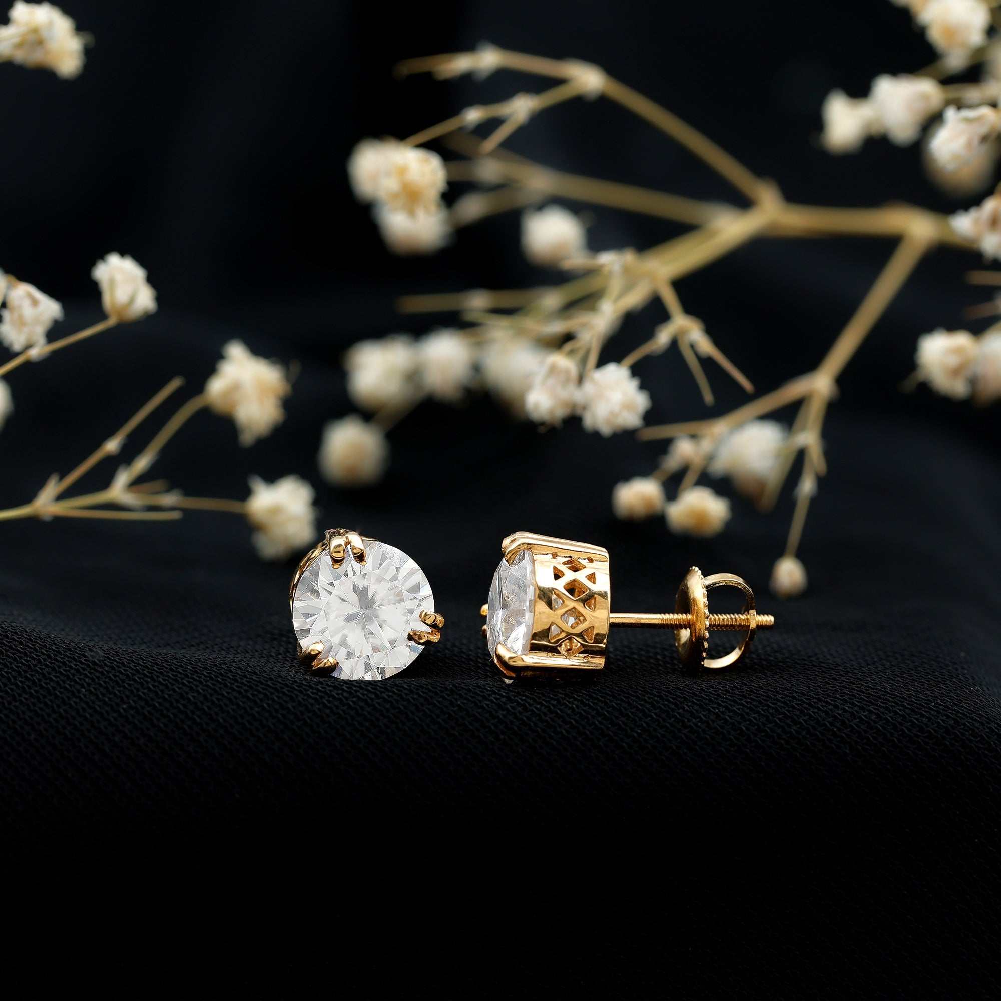 Rosec Jewels-Certified 8mm Round Diamond Studs with Screw Back