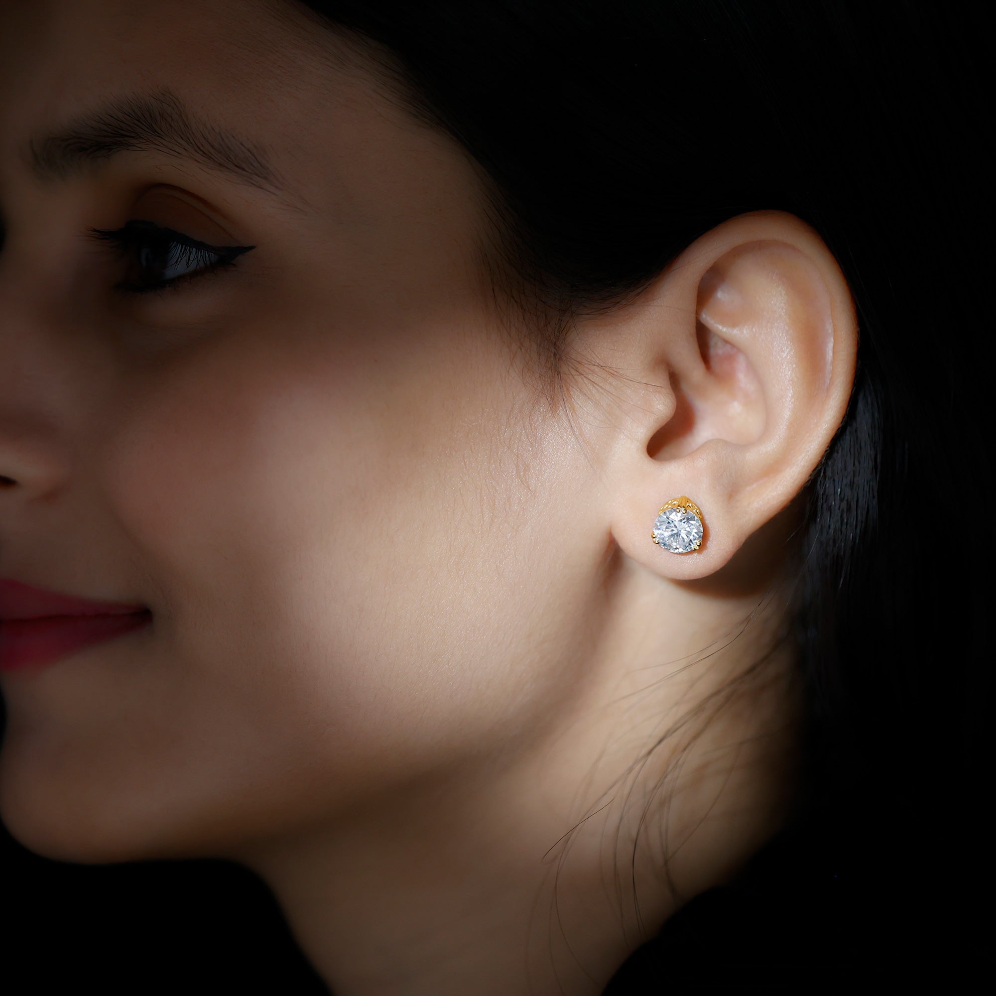 Certified 8mm Round Diamond Studs with Screw Back Lab - ( EF-VS ) - Rosec Jewels