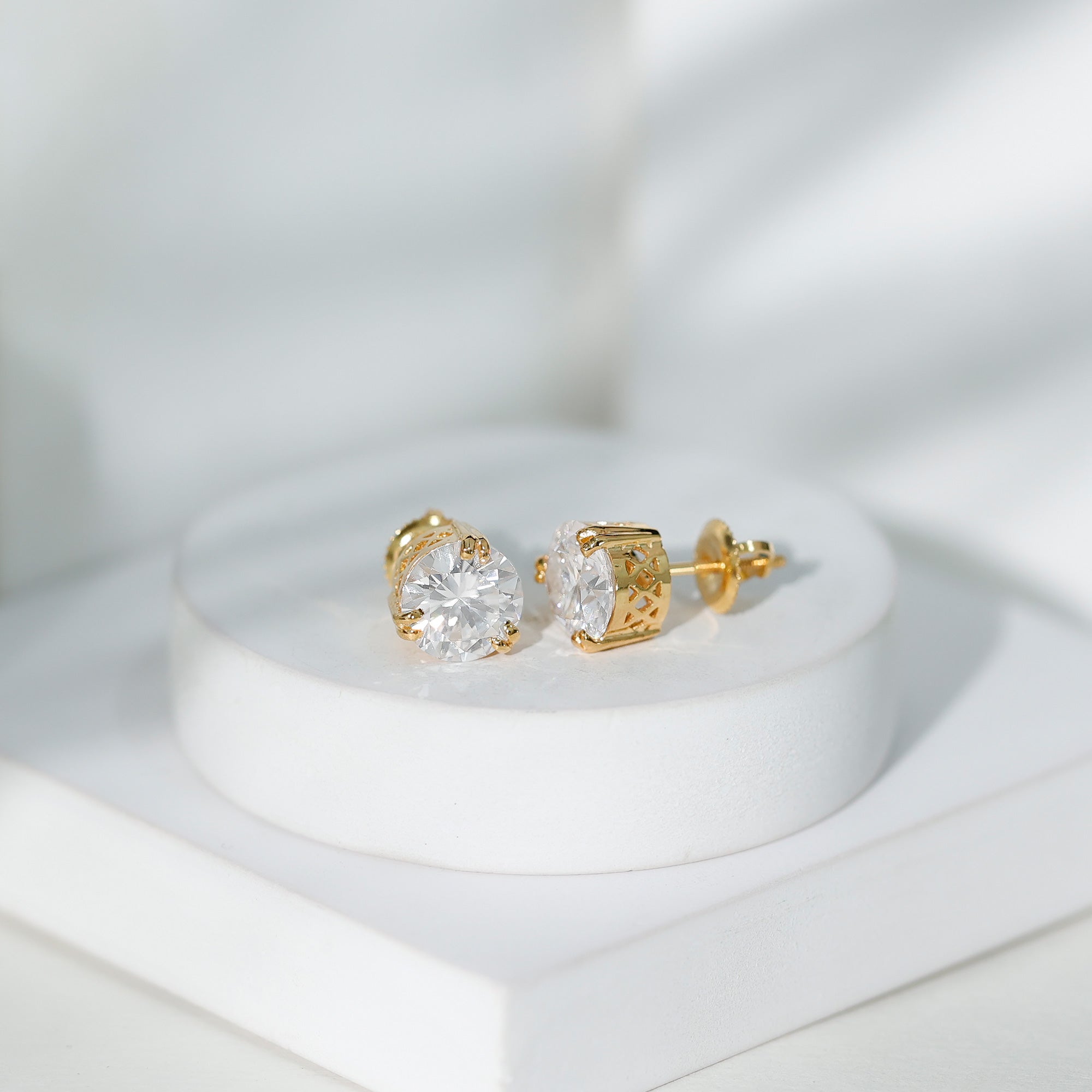 Certified 8mm Round Diamond Studs with Screw Back Lab - ( EF-VS ) - Rosec Jewels