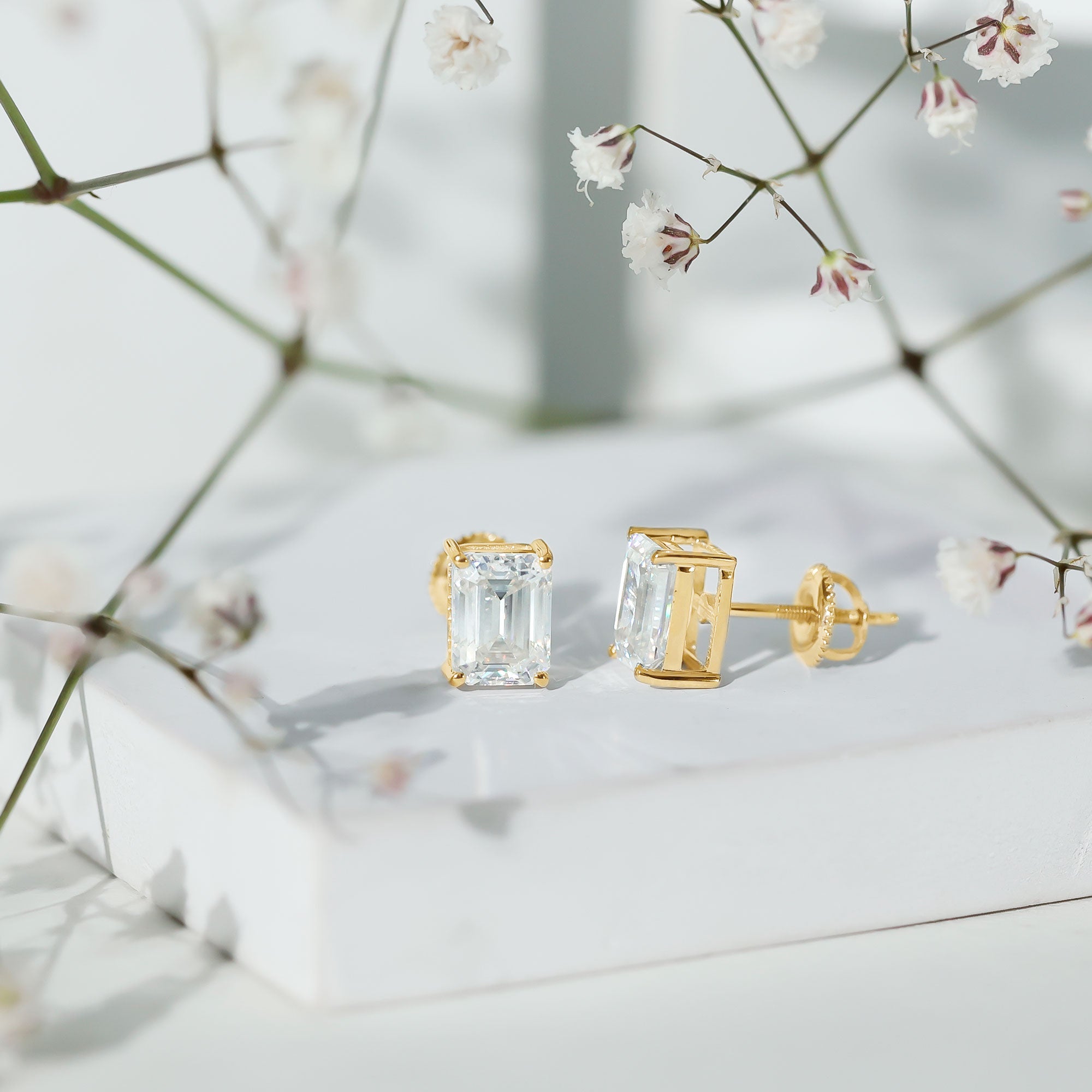 Emerald Cut Lab Created Diamond Stud Earrings Lab - ( EF-VS ) - Rosec Jewels