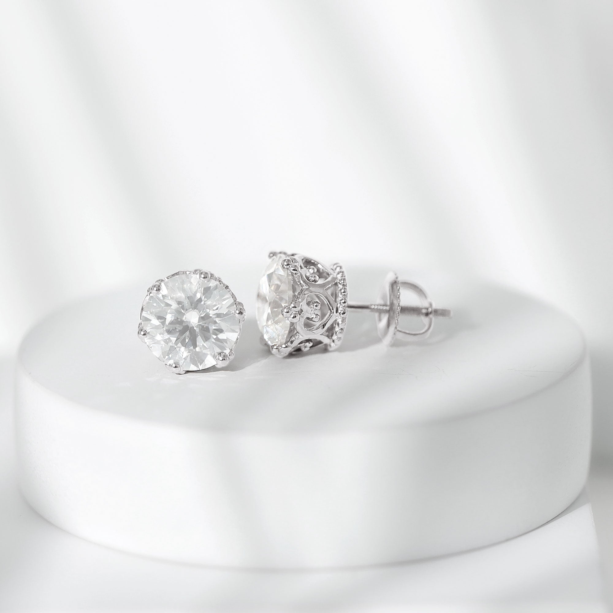 Certified Lab Created Diamond Crown Earrings for Women Lab - ( EF-VS ) - Rosec Jewels