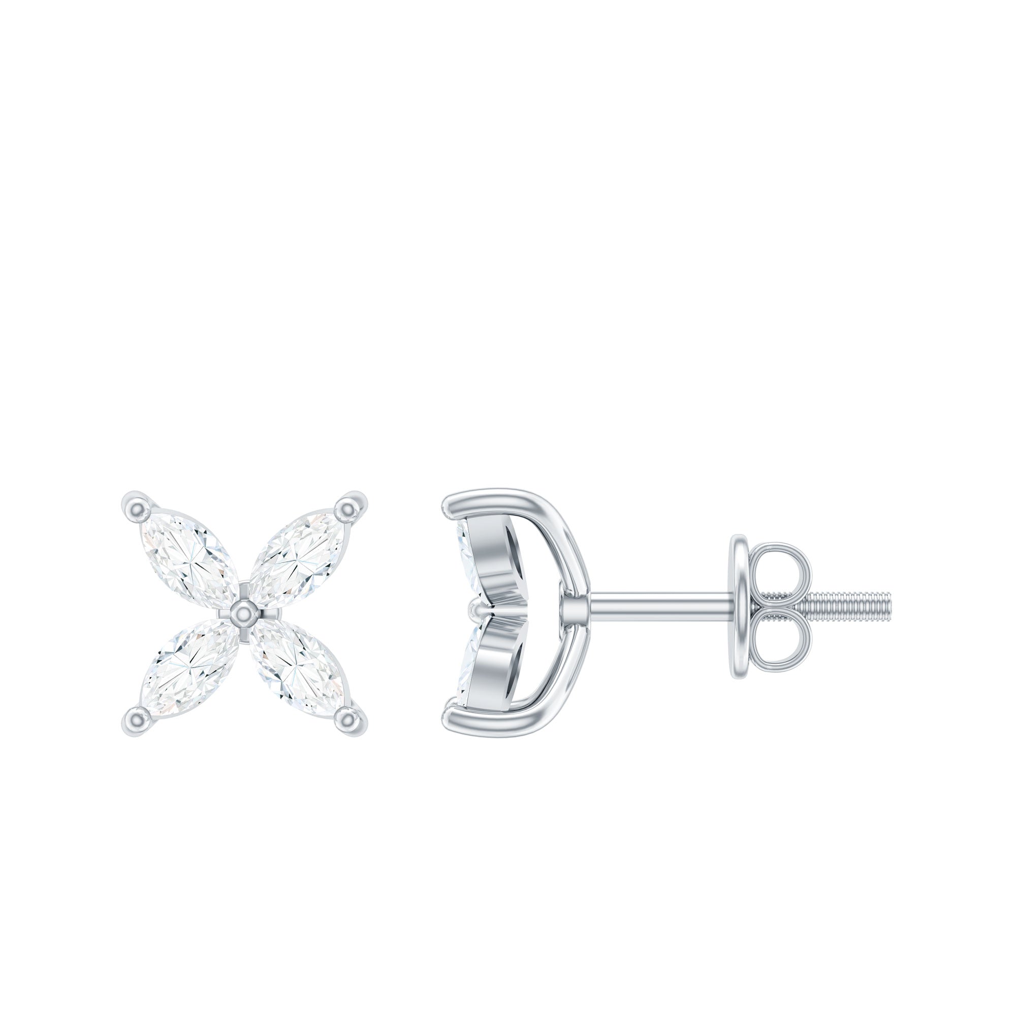 Rosec Jewels-Certified Lab Grown Diamond Flower Earrings With Screw Back