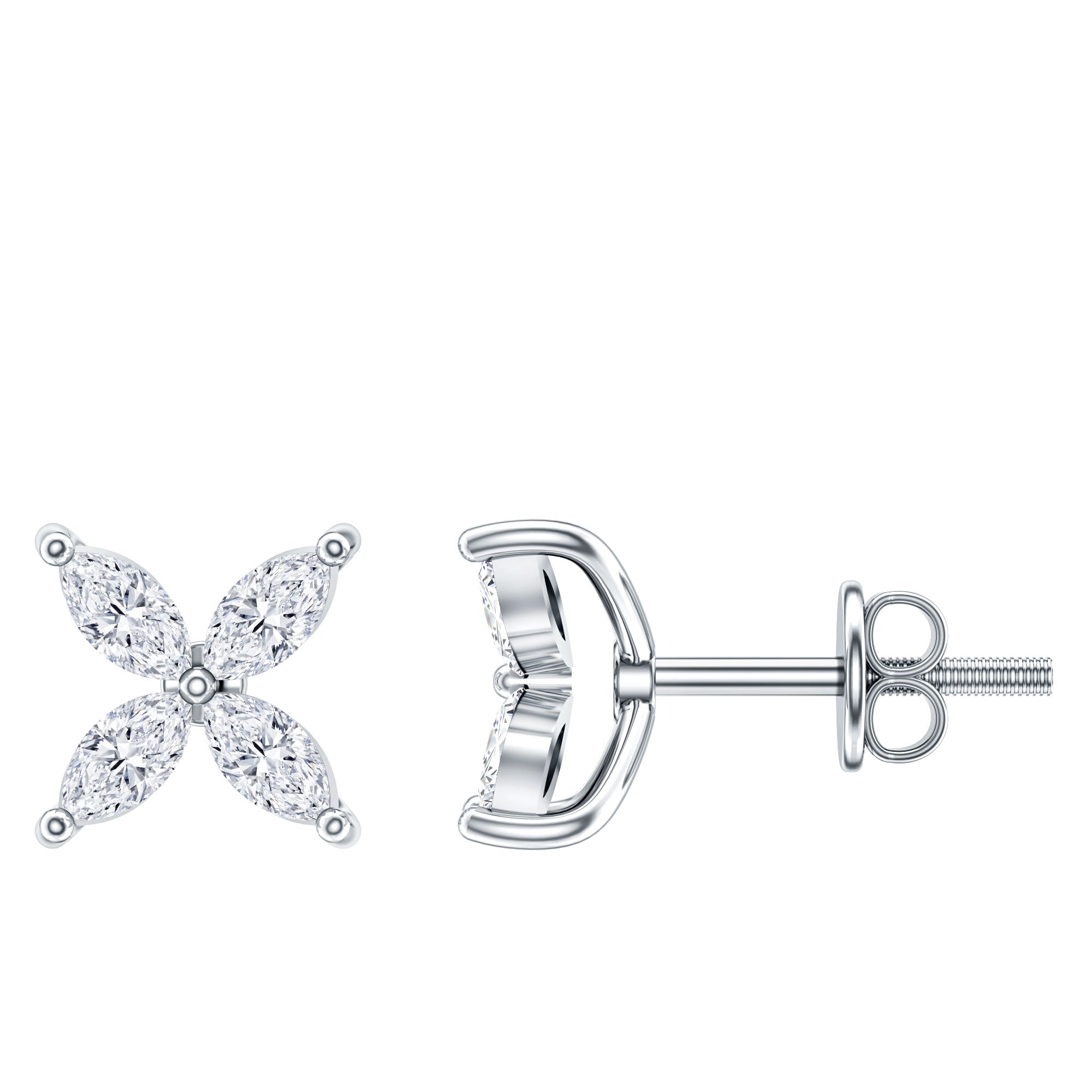 Certified Lab Grown Diamond Flower Earrings With Screw Back Lab - ( EF-VS ) - Rosec Jewels