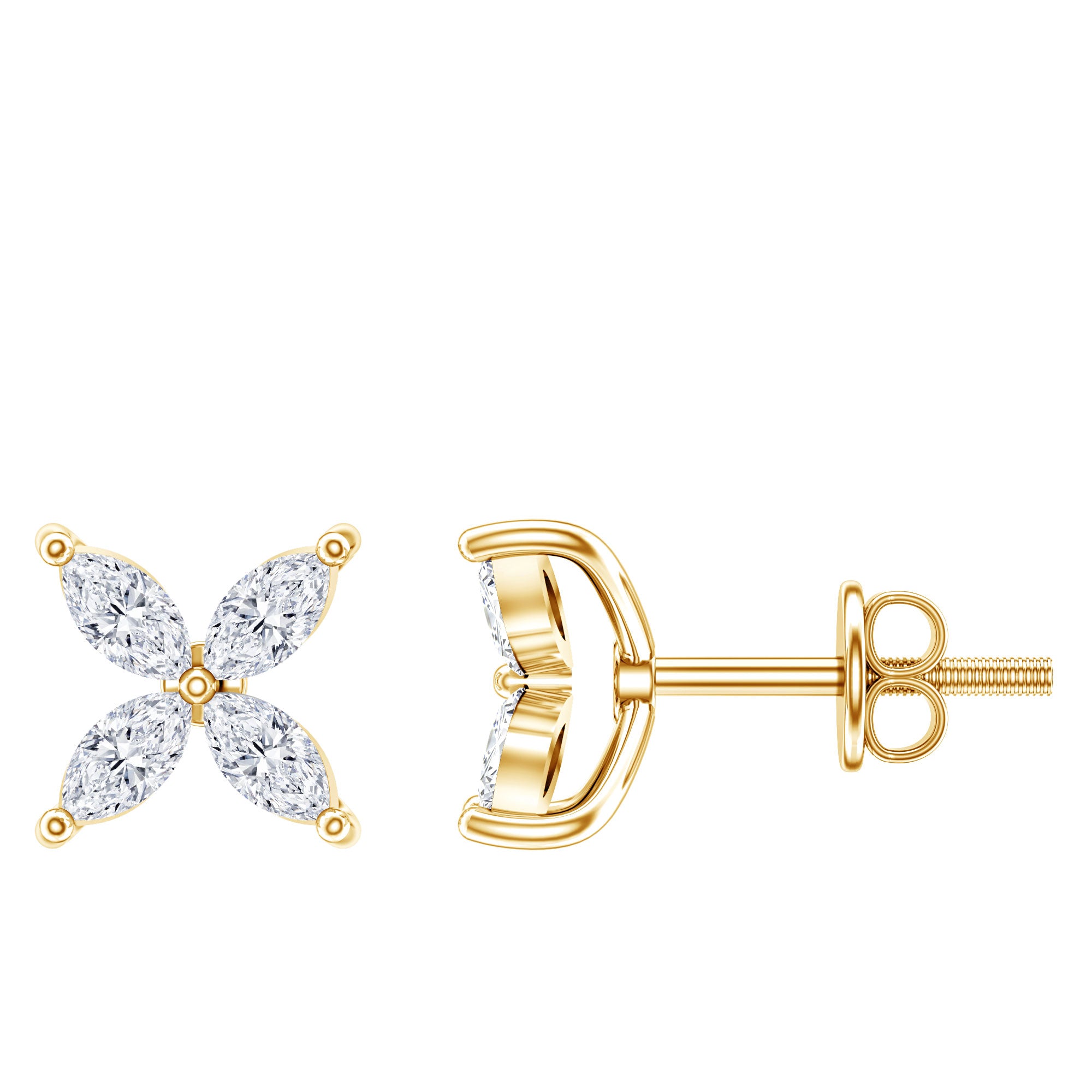 Certified Lab Grown Diamond Flower Earrings With Screw Back Lab - ( EF-VS ) - Rosec Jewels