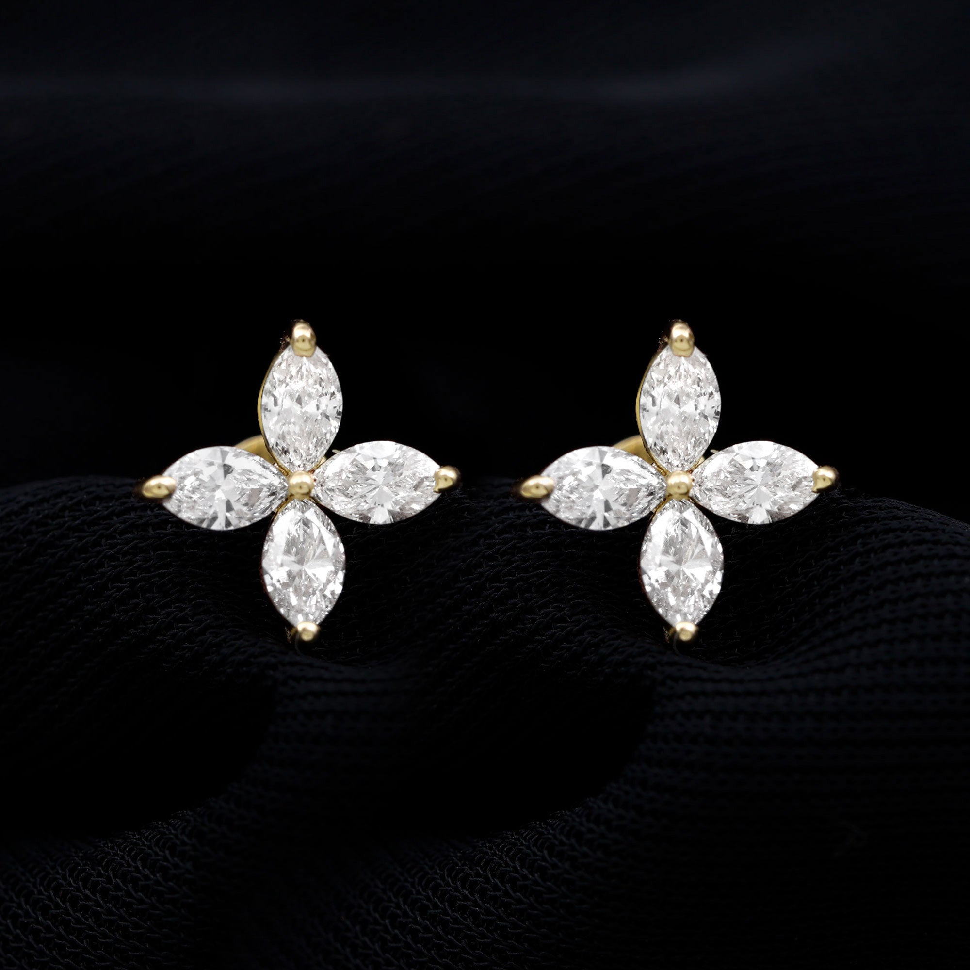 Certified Lab Grown Diamond Flower Earrings With Screw Back Lab - ( EF-VS ) - Rosec Jewels