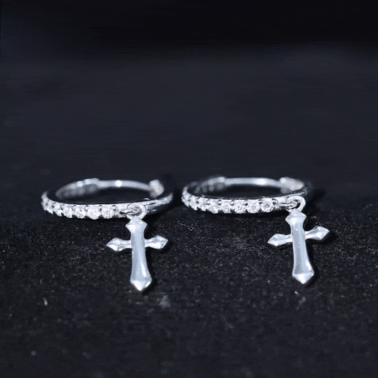 Lab Grown Diamond Holy Cross Hoop Drop Earrings For Women Lab - ( EF-VS ) - Rosec Jewels