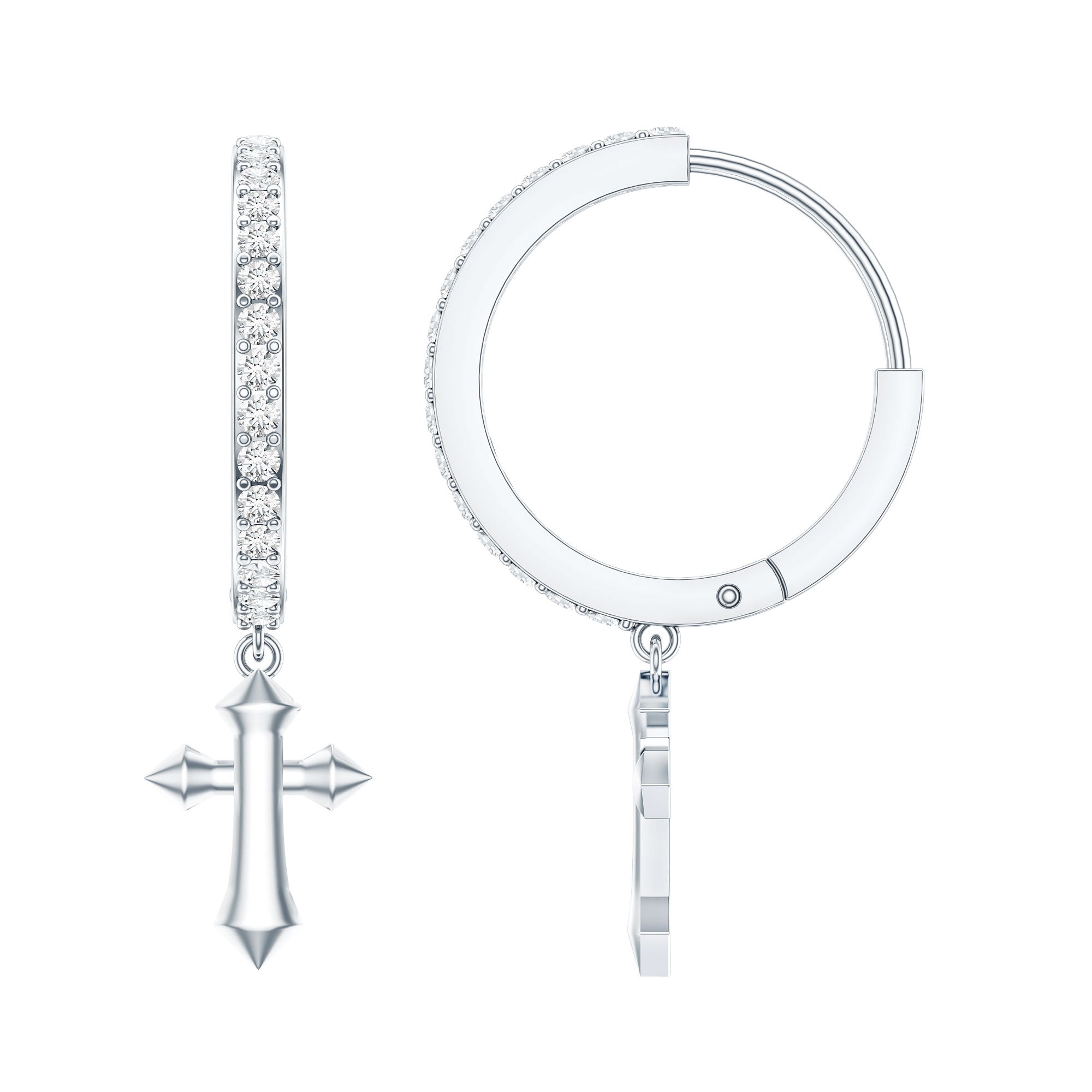 Lab Grown Diamond Holy Cross Hoop Drop Earrings For Women Lab - ( EF-VS ) - Rosec Jewels