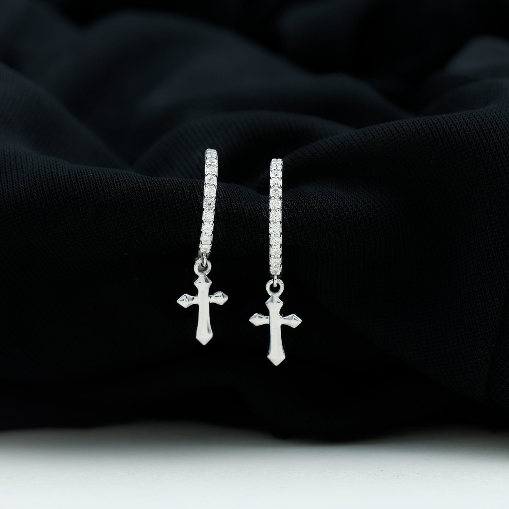 Lab Grown Diamond Holy Cross Hoop Drop Earrings For Women Lab - ( EF-VS ) - Rosec Jewels