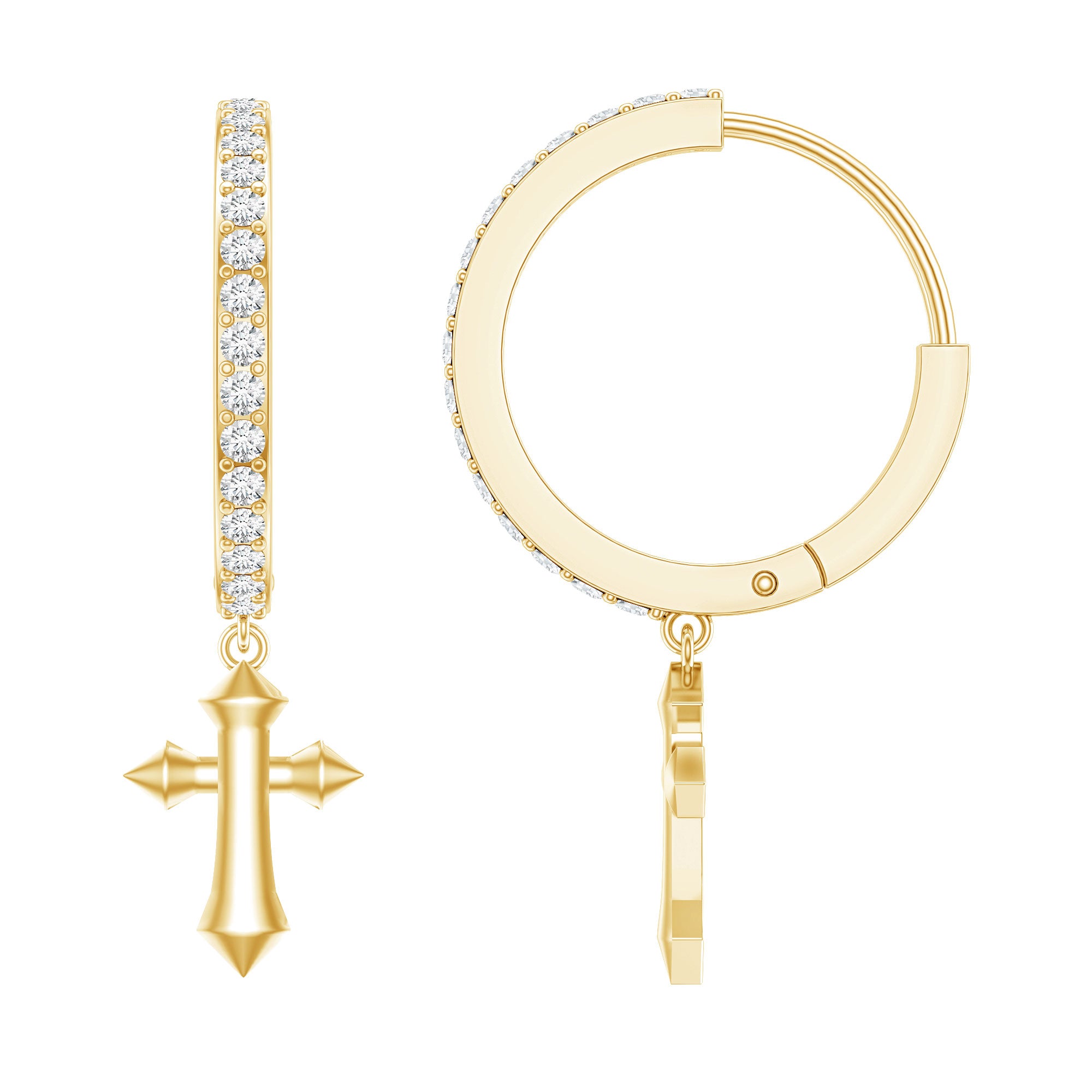Lab Grown Diamond Holy Cross Hoop Drop Earrings For Women Lab - ( EF-VS ) - Rosec Jewels