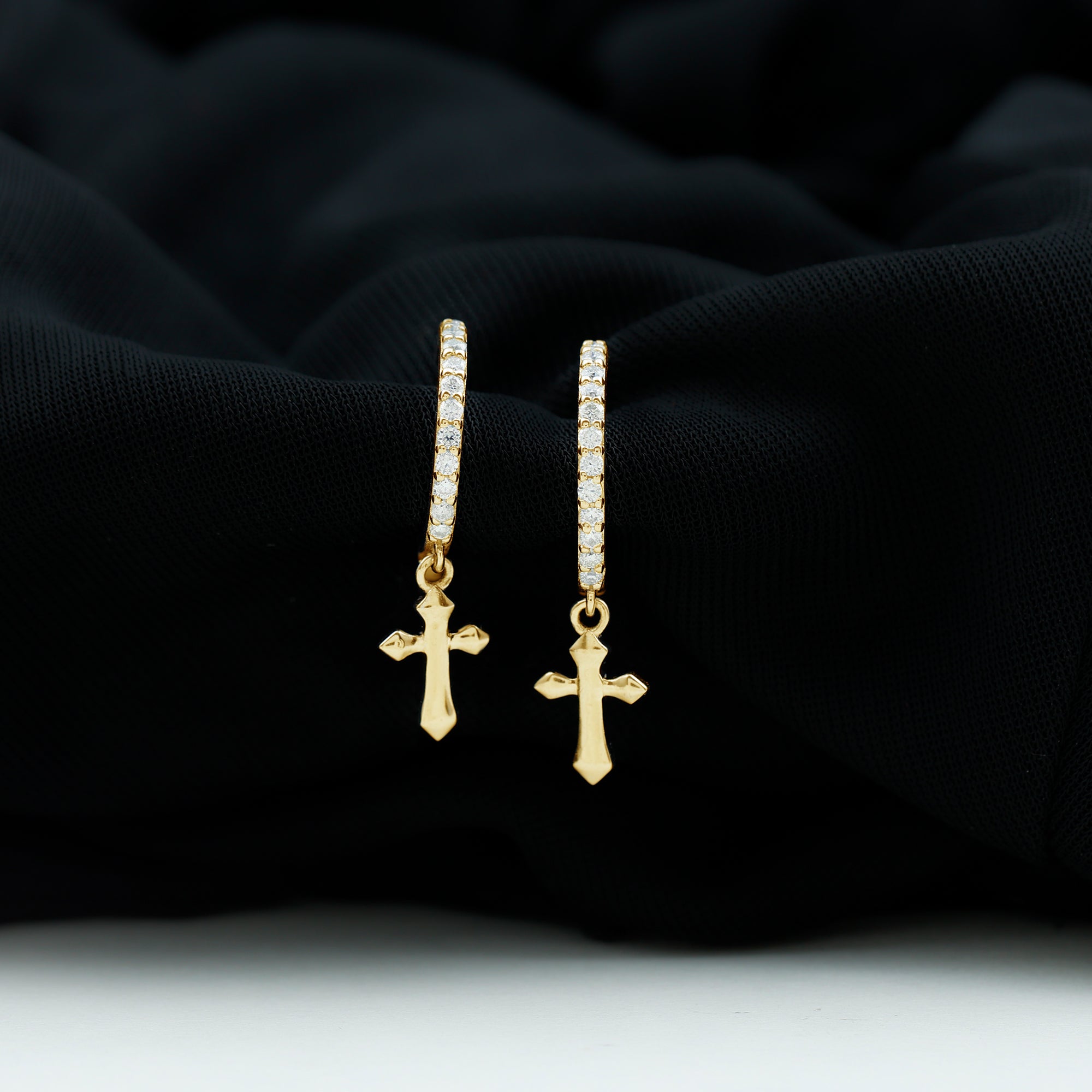 Lab Grown Diamond Holy Cross Hoop Drop Earrings For Women Lab - ( EF-VS ) - Rosec Jewels