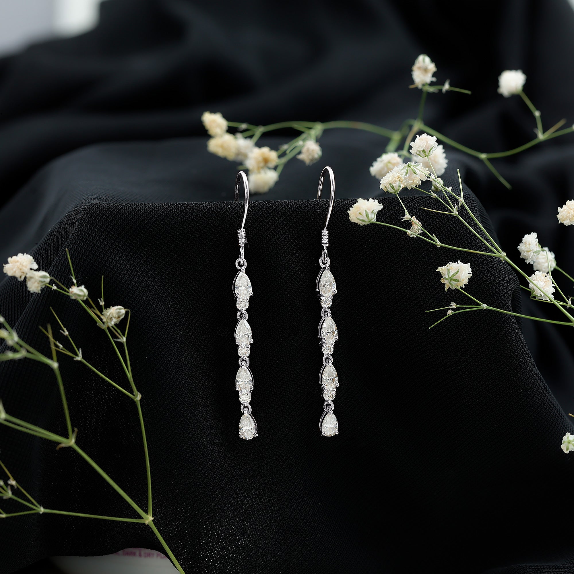 Lab Grown Diamond Long Dangling Earrings Lab - ( EF-VS ) - Rosec Jewels