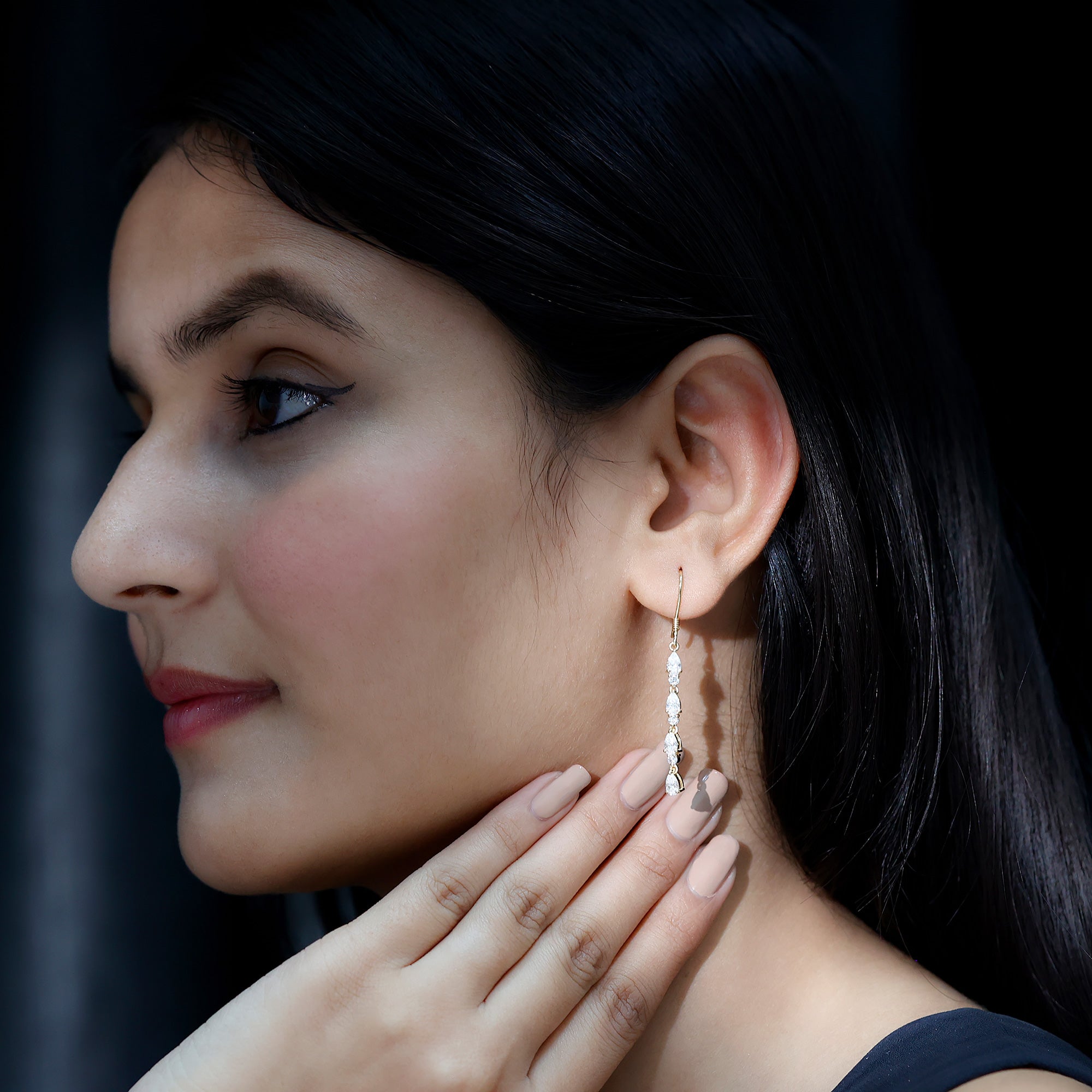Lab Grown Diamond Long Dangling Earrings Lab - ( EF-VS ) - Rosec Jewels