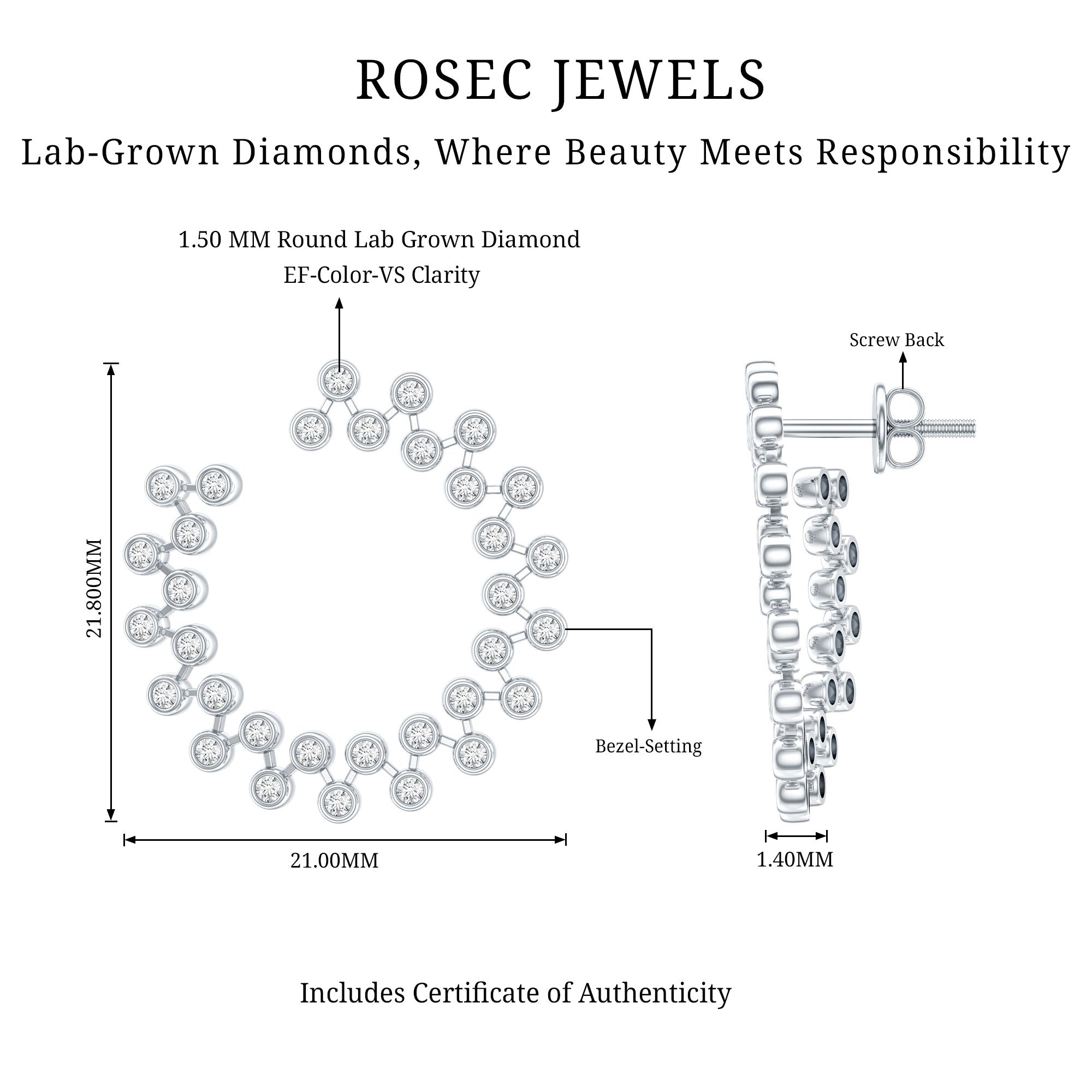 Certified Lab Created Diamond Statement Stud Earrings Lab - ( EF-VS ) - Rosec Jewels
