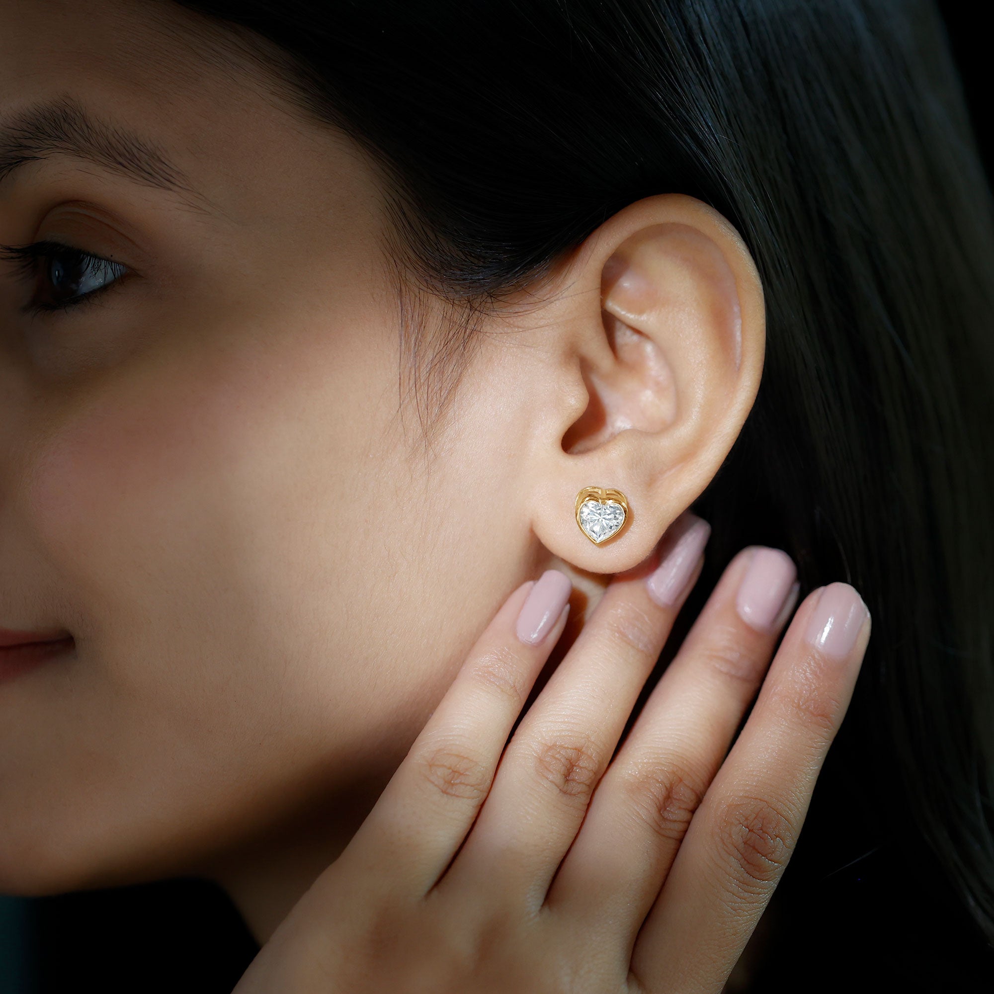 Rosec Jewels-Certified Bezel Set 7mm Lab Grown Diamond Heart Earrings