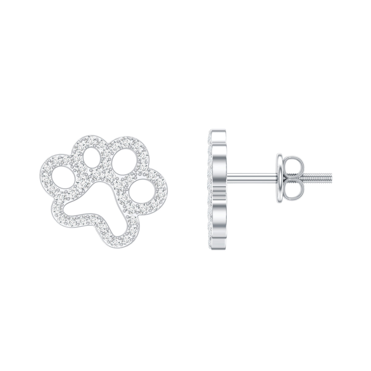 Lab Grown Diamond Paw Print Earrings For Women Lab - ( EF-VS ) - Rosec Jewels