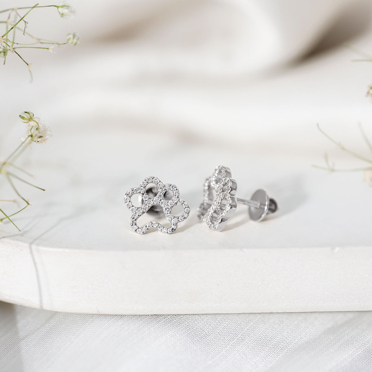 Lab Grown Diamond Paw Print Earrings For Women Lab - ( EF-VS ) - Rosec Jewels