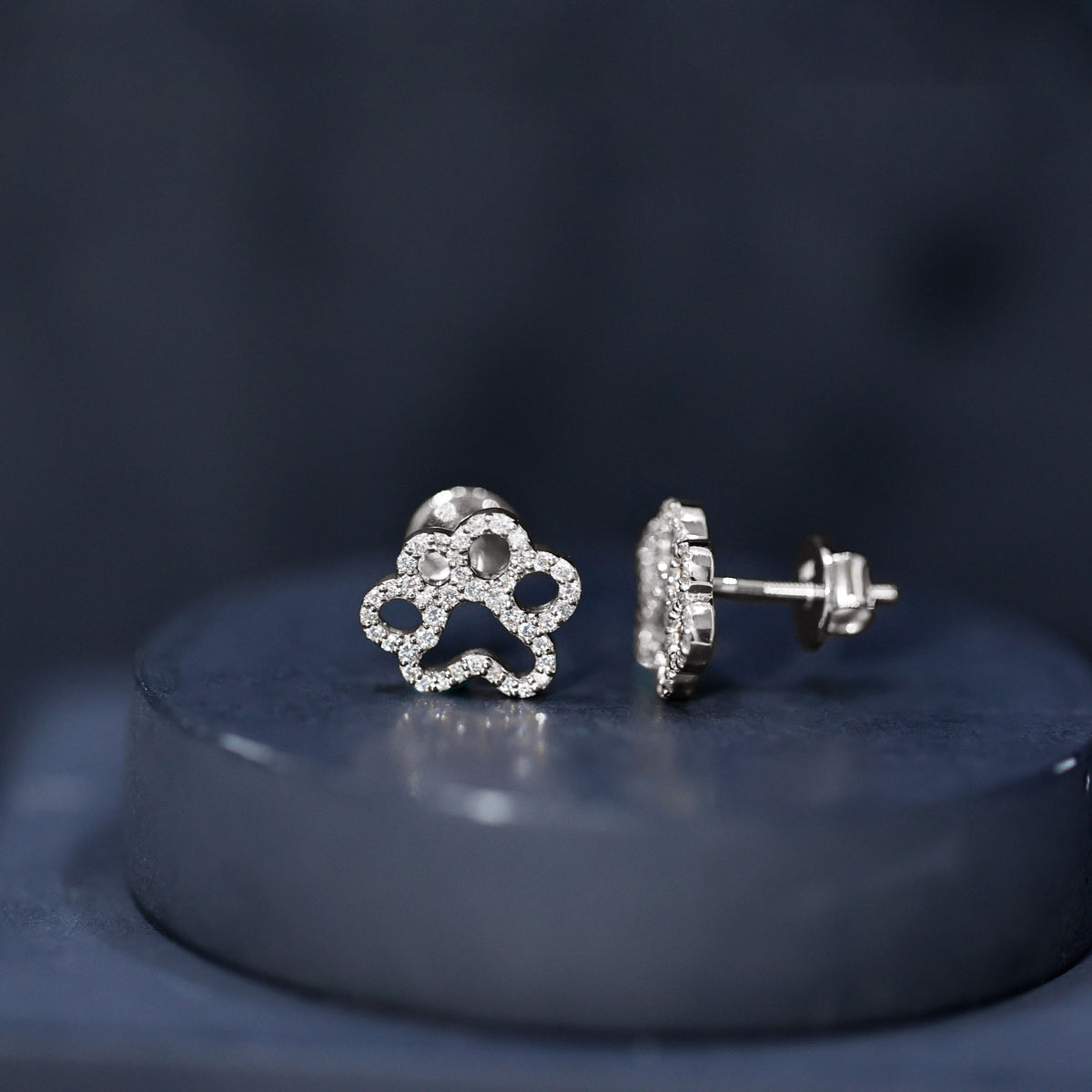 Lab Grown Diamond Paw Print Earrings For Women Lab - ( EF-VS ) - Rosec Jewels