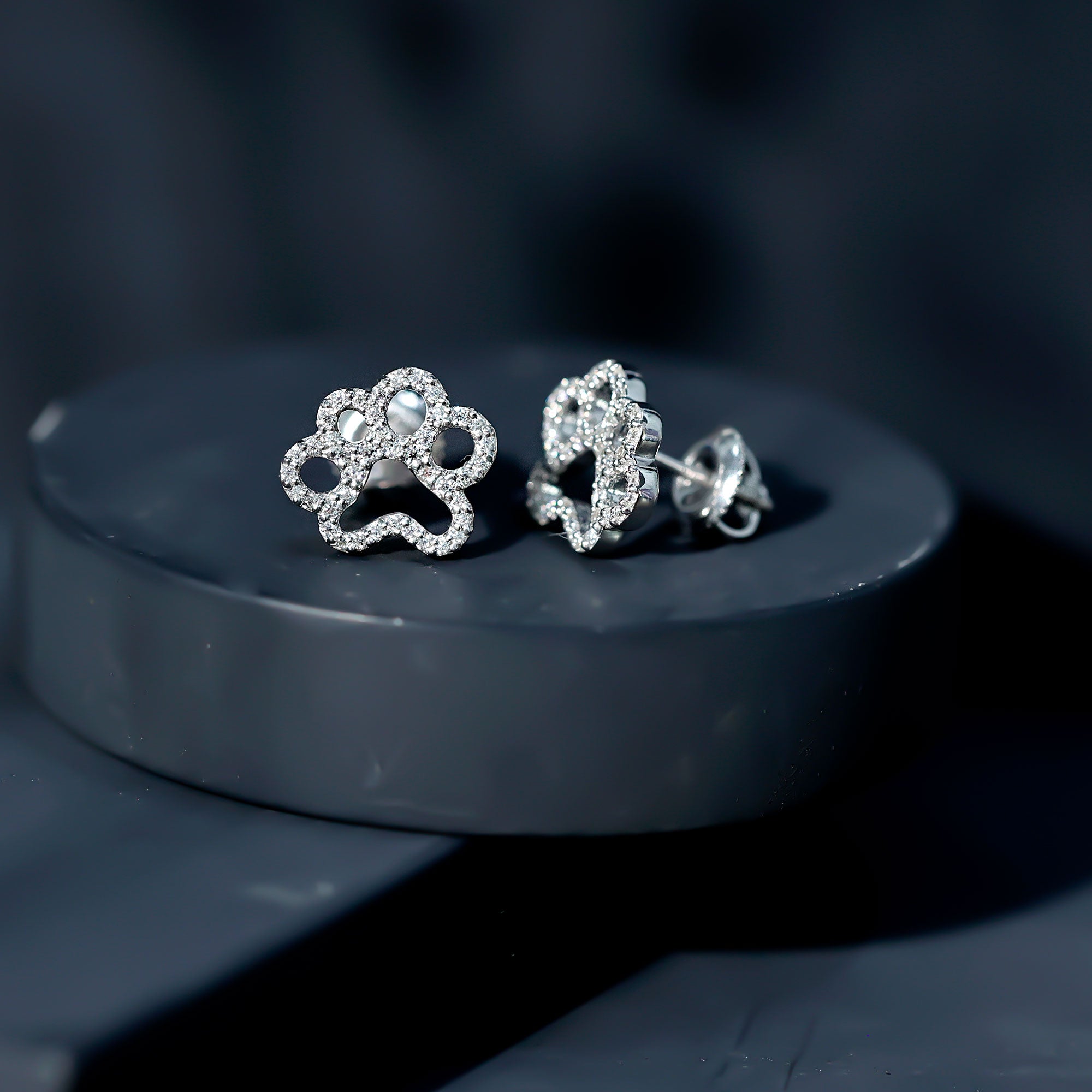 Lab Grown Diamond Paw Print Earrings For Women Lab - ( EF-VS ) - Rosec Jewels
