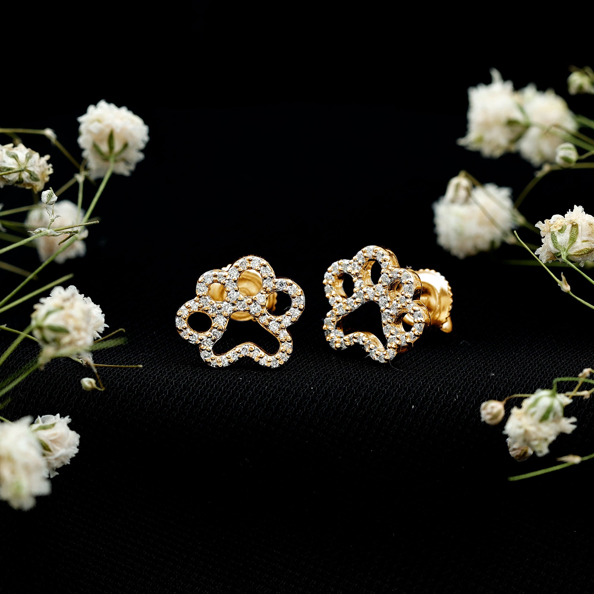 Lab Grown Diamond Paw Print Earrings For Women Lab - ( EF-VS ) - Rosec Jewels