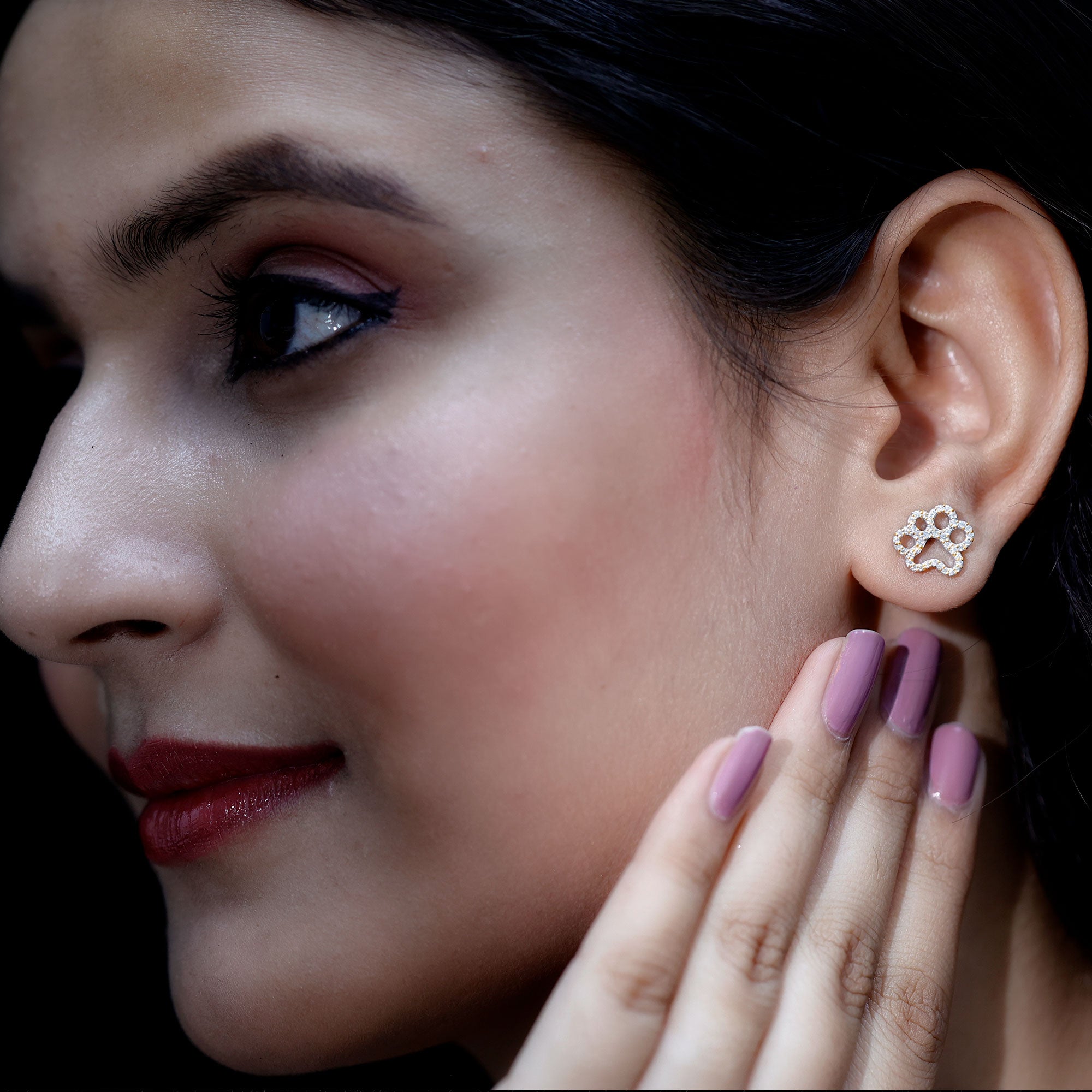 Lab Grown Diamond Paw Print Earrings For Women Lab - ( EF-VS ) - Rosec Jewels