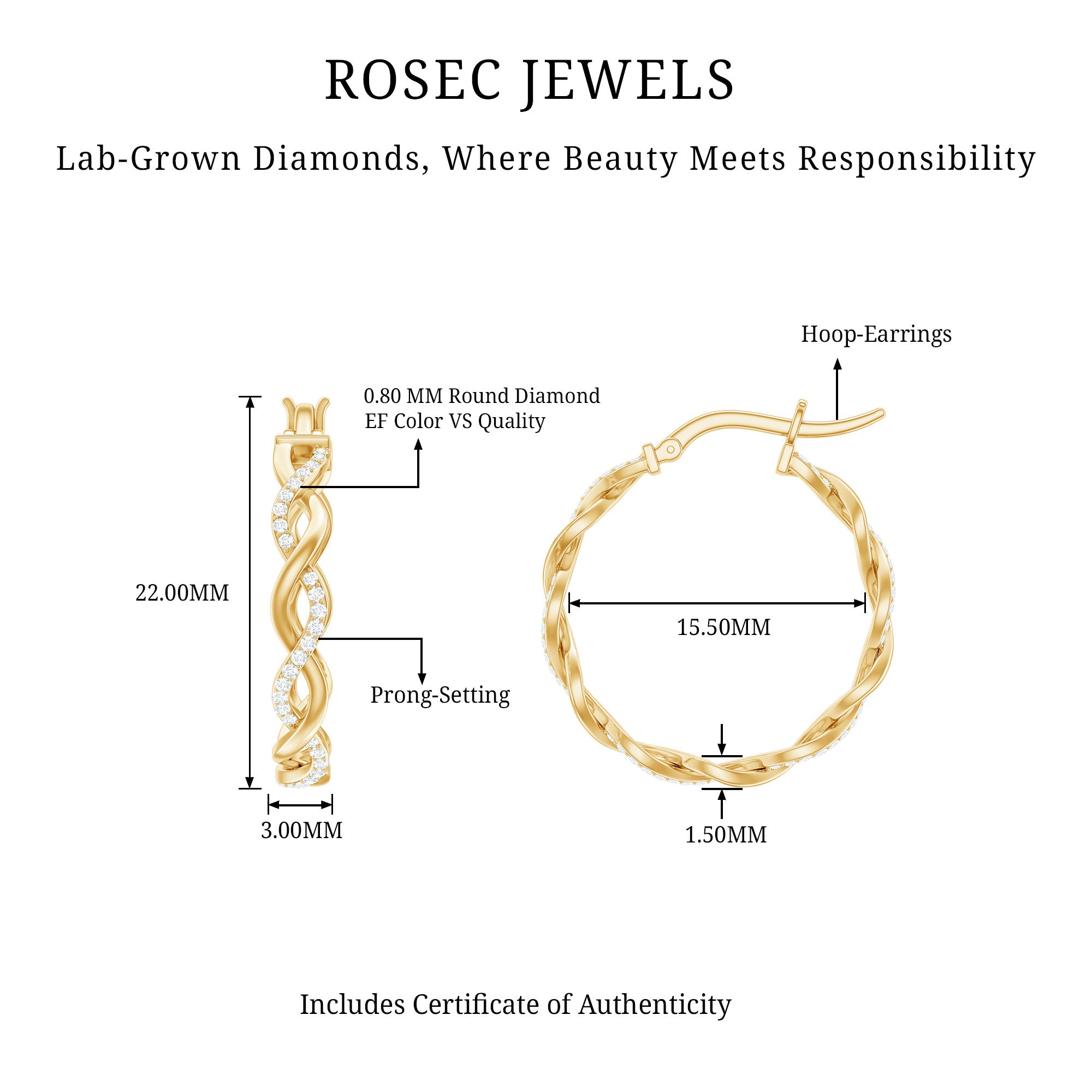 Rosec Jewels-Certified Lab Created Diamond Hoops for Women