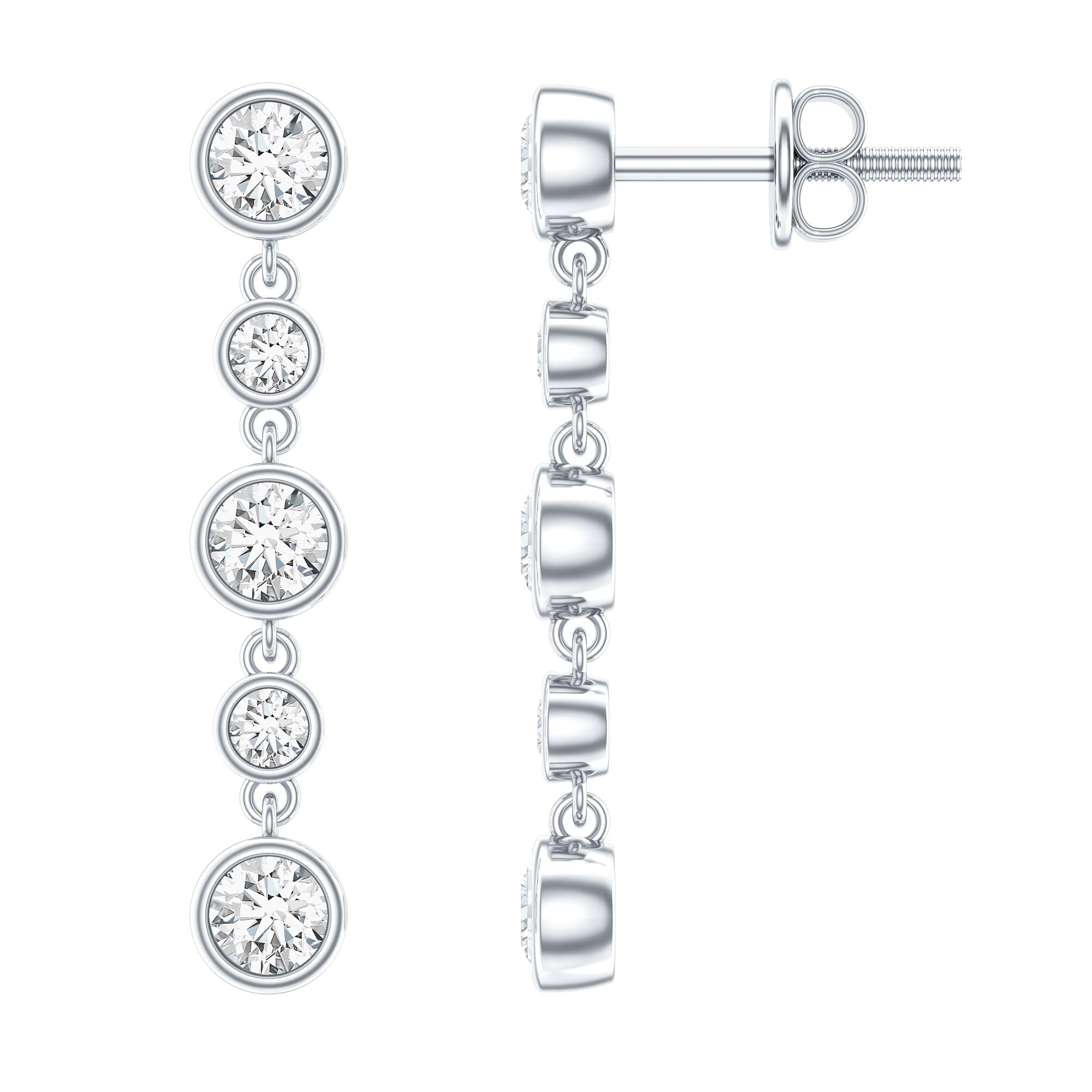 Round Cut Diamond Chain Dangle Earrings For Women Lab - ( EF-VS ) - Rosec Jewels