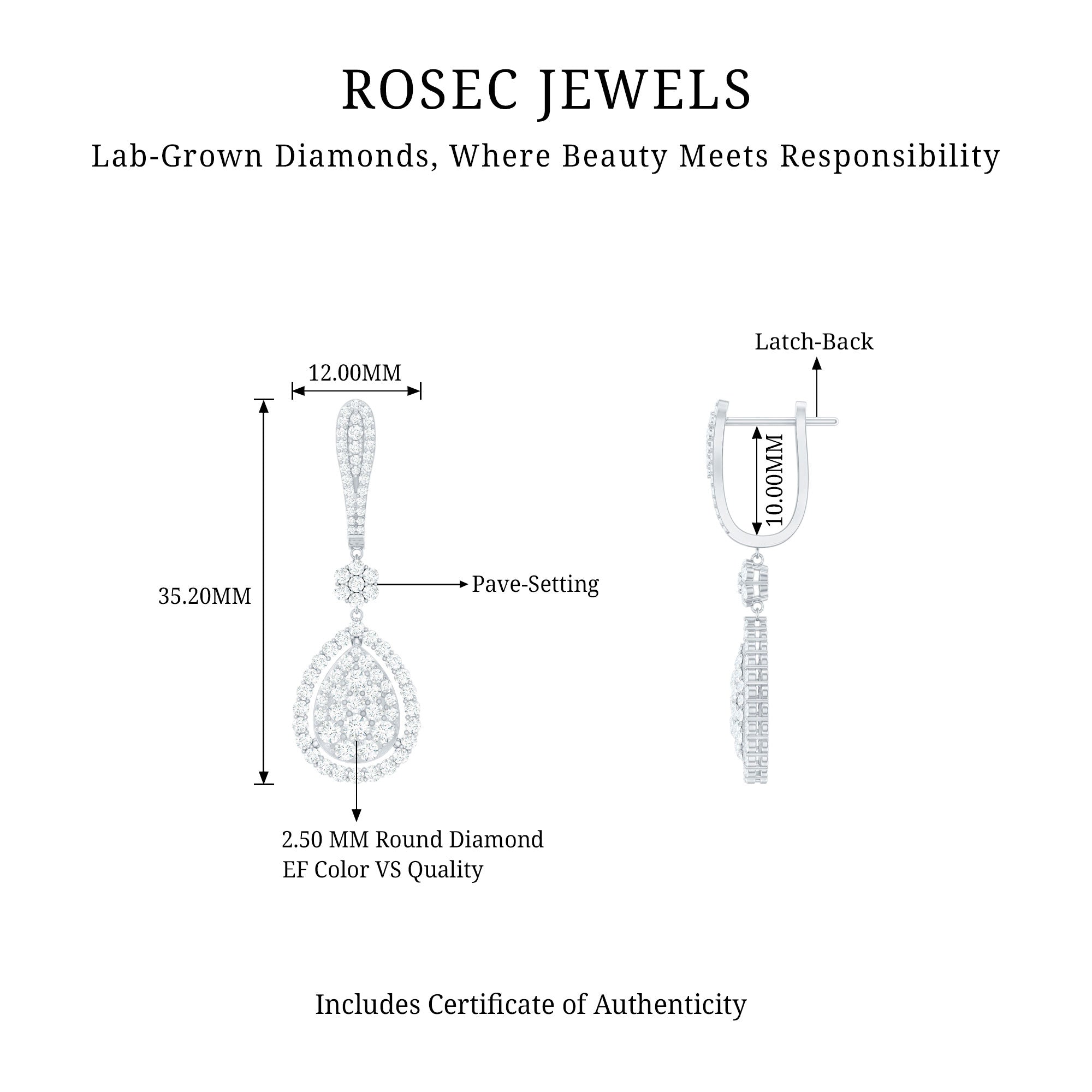 Lab Grown Diamond Bridal Drop Earrings Lab - ( EF-VS ) - Rosec Jewels