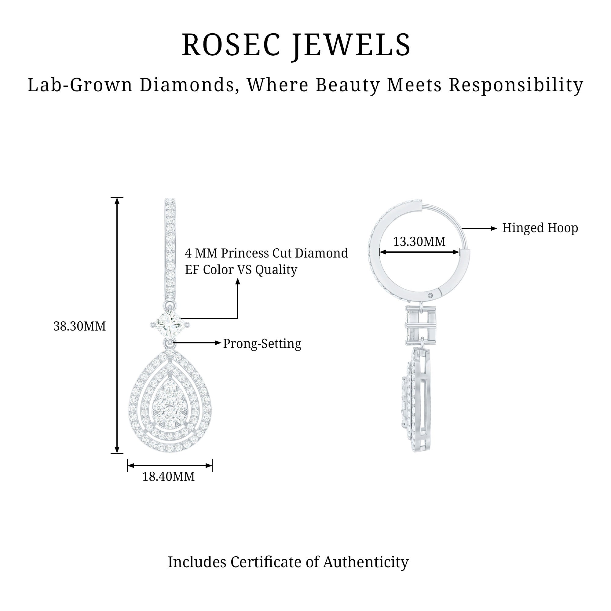 Rosec Jewels-Certified Lab Created Diamond Wedding Earrings For Bride