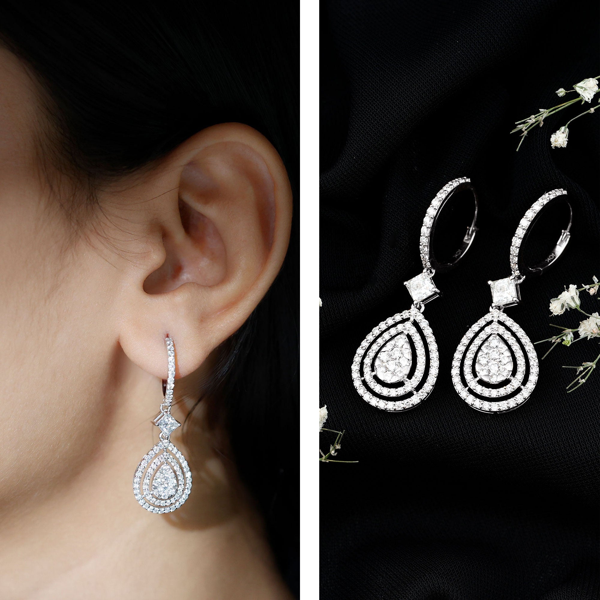 Certified Lab Created Diamond Wedding Earrings For Bride Lab - ( EF-VS ) - Rosec Jewels