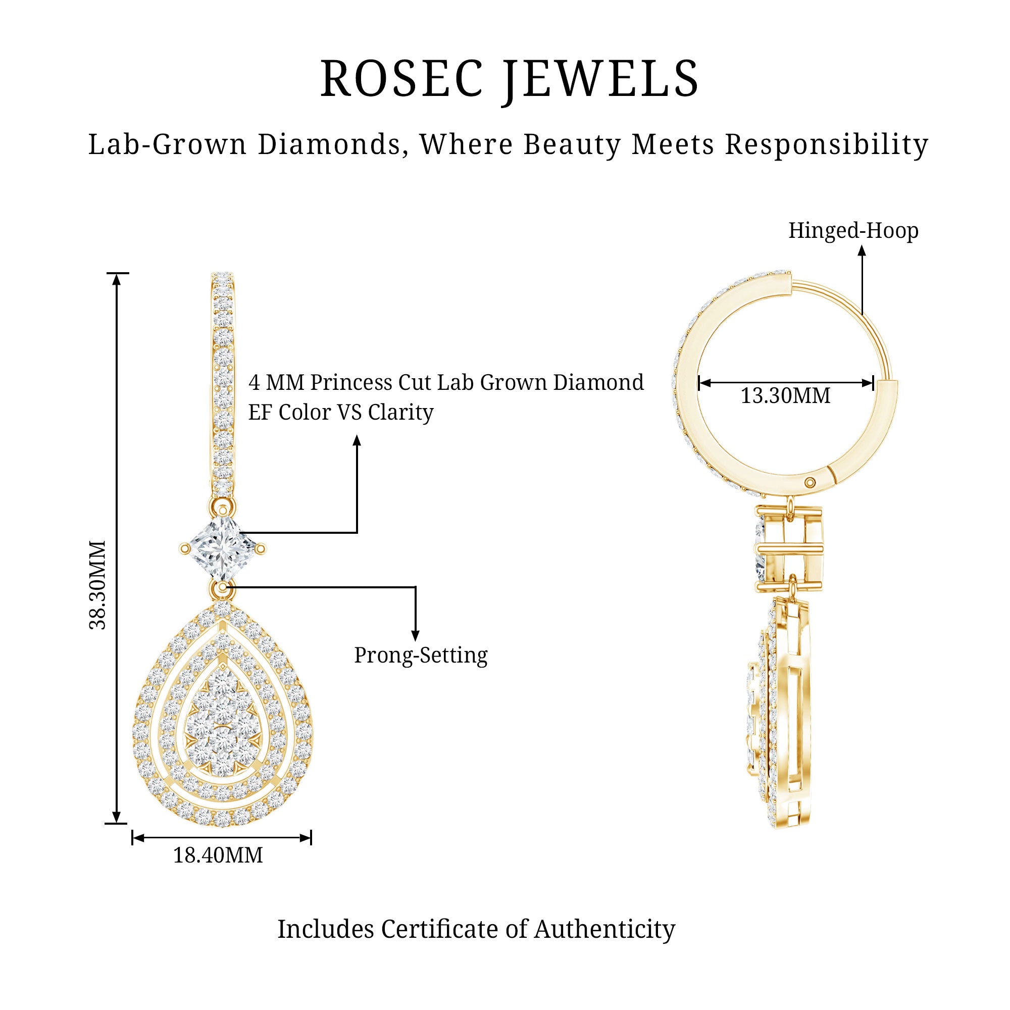 Certified Lab Created Diamond Wedding Earrings For Bride Lab - ( EF-VS ) - Rosec Jewels
