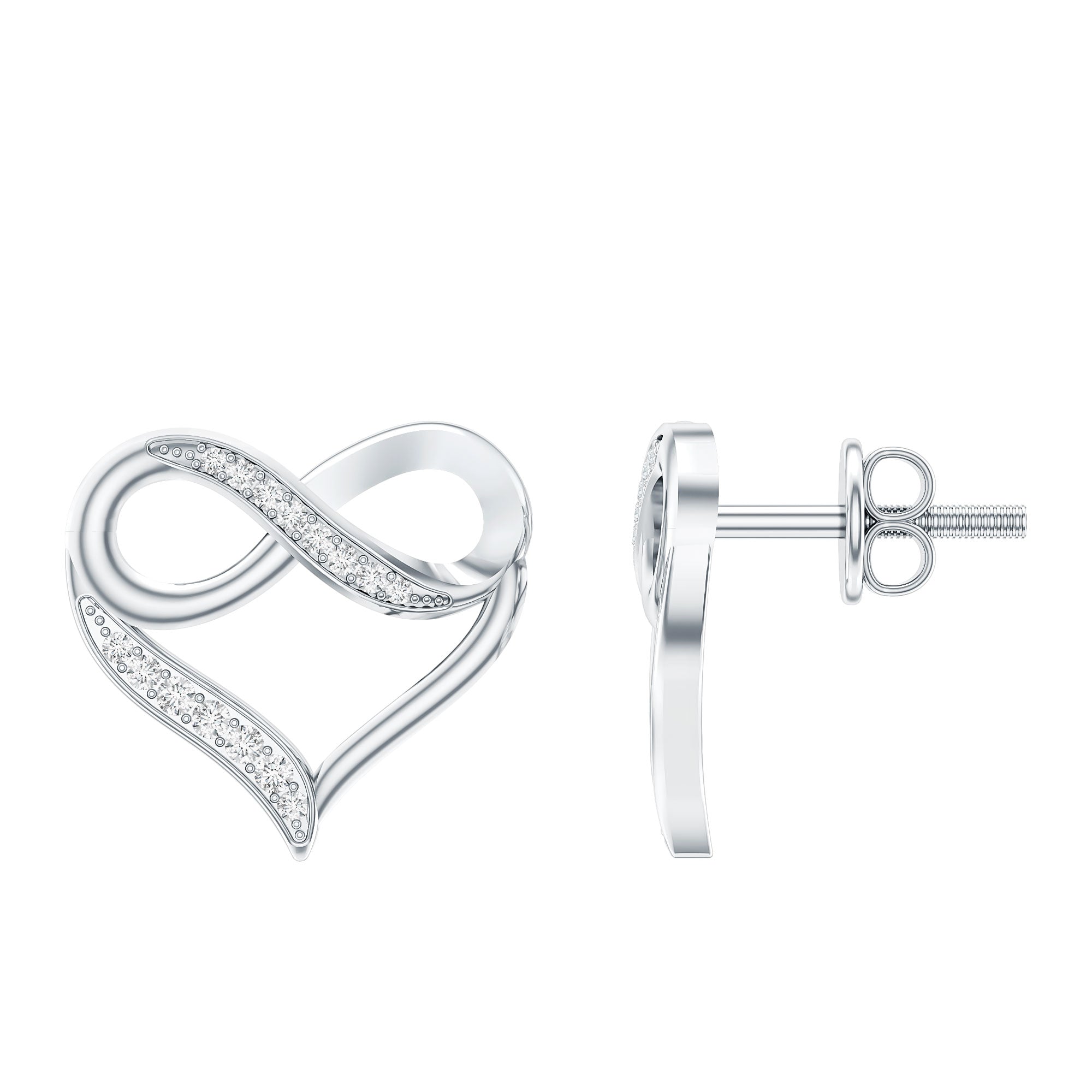 Certified Lab Created Diamond Heart Infinity Stud Earrings Lab - ( EF-VS ) - Rosec Jewels