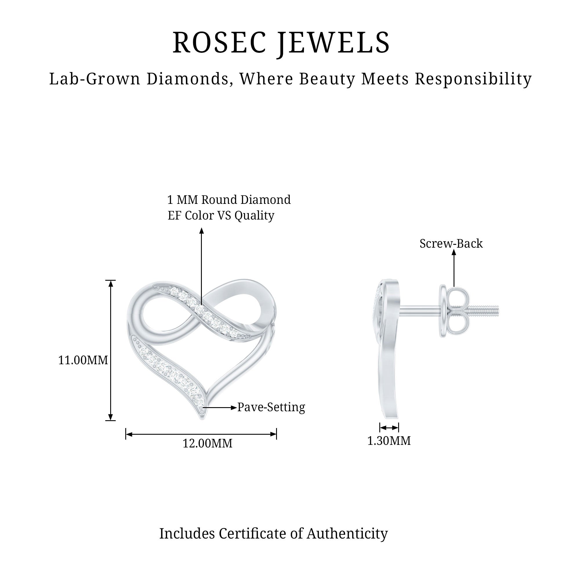 Rosec Jewels-Certified Lab Created Diamond Heart Infinity Stud Earrings
