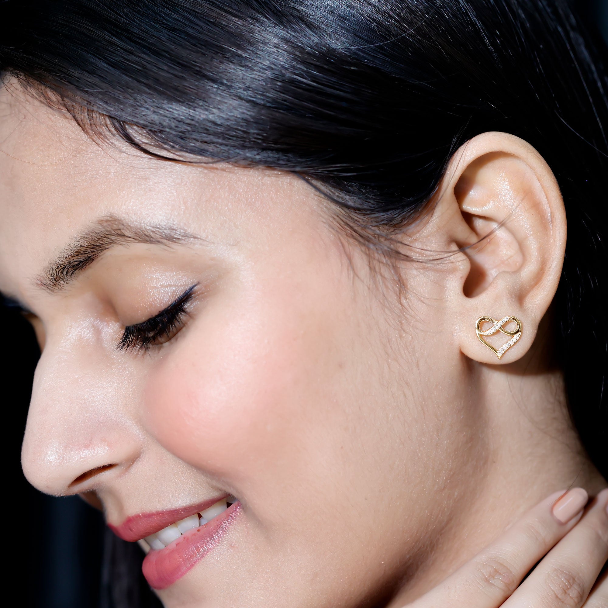 Certified Lab Created Diamond Heart Infinity Stud Earrings Lab - ( EF-VS ) - Rosec Jewels