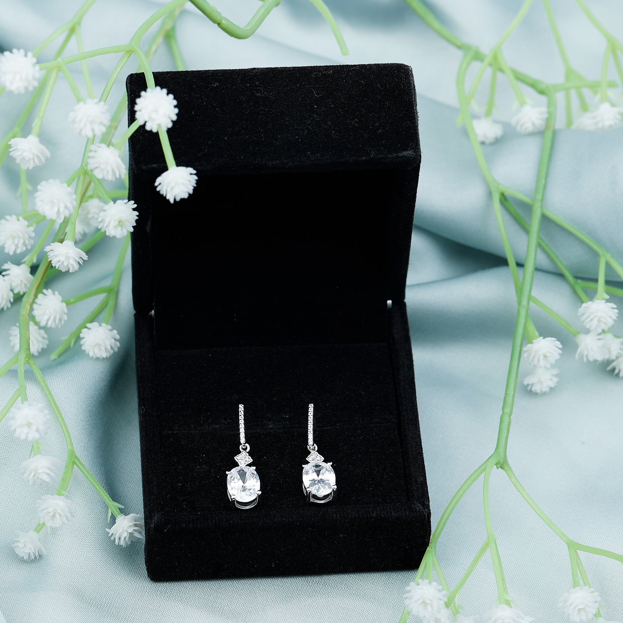 Oval Cut Lab Grown Diamond Dangling Earrings For Bride Lab - ( EF-VS ) - Rosec Jewels