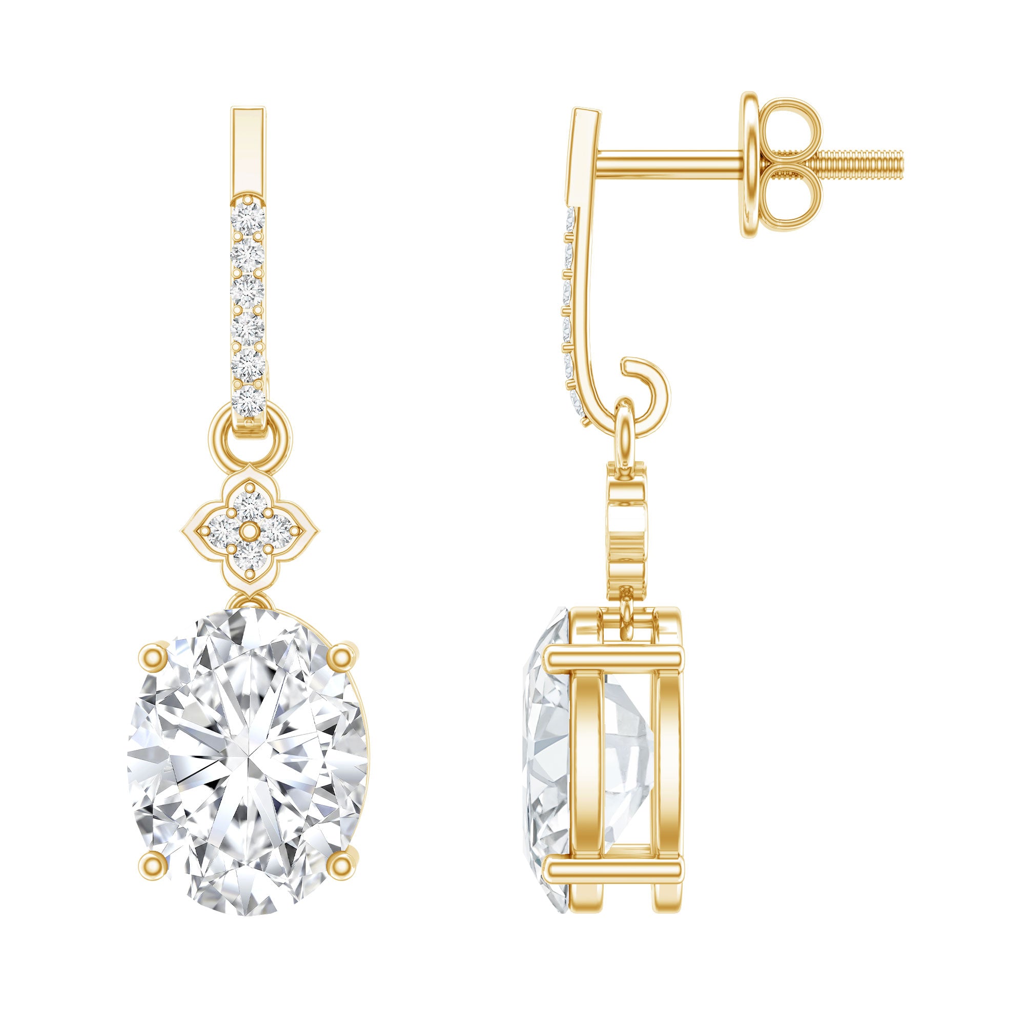 Oval Cut Lab Grown Diamond Dangling Earrings For Bride Lab - ( EF-VS ) - Rosec Jewels