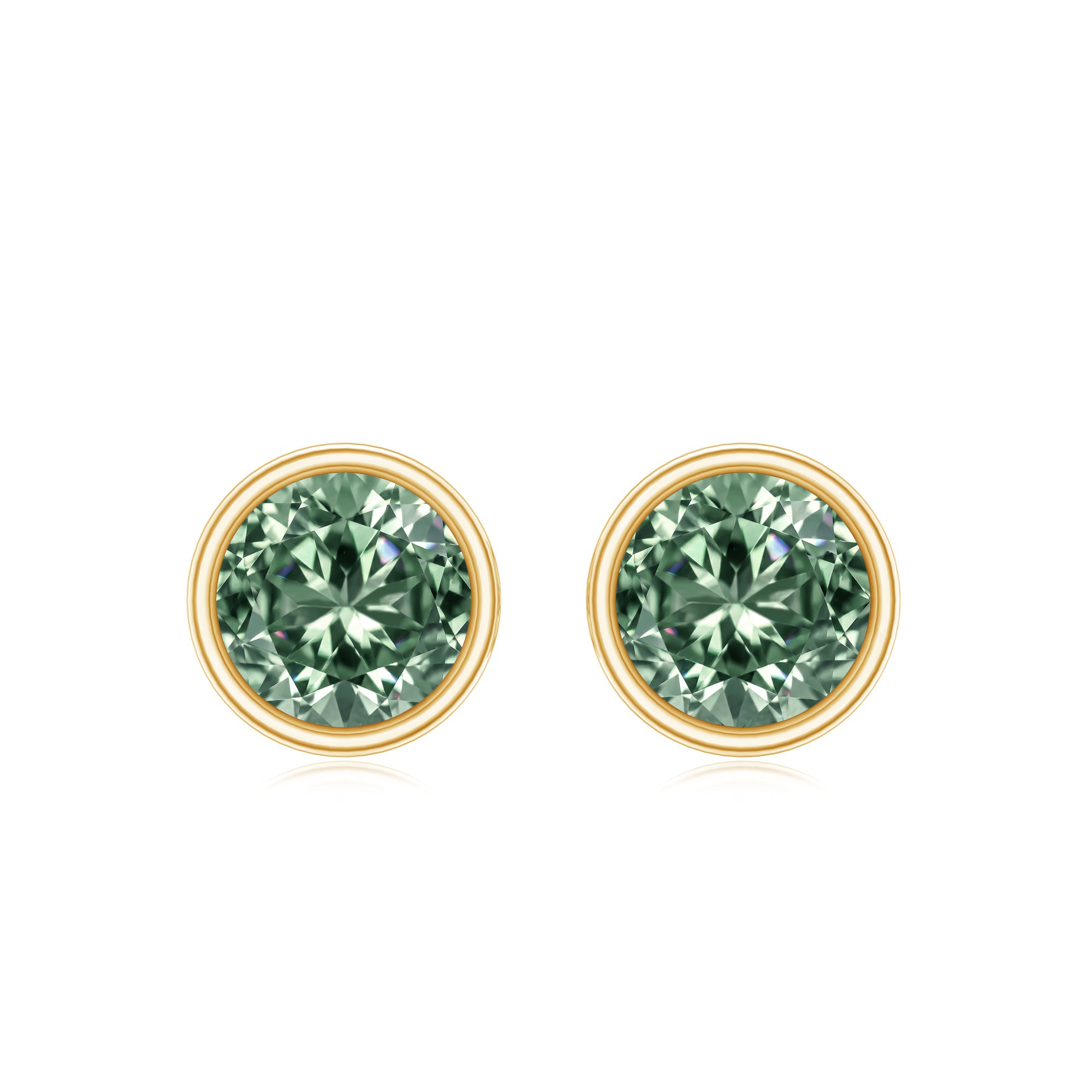 IGI Certified Bezel Set Lab Grown Green Diamond Stud Earrings 2 Carat Vivid Green - VS1 - Rosec Jewels