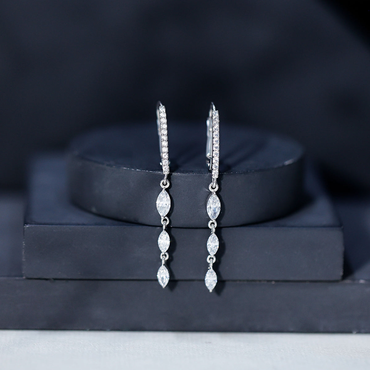Certified Lab Grown Diamond Long Dangle Earrings for Bride Lab - ( EF-VS ) - Rosec Jewels