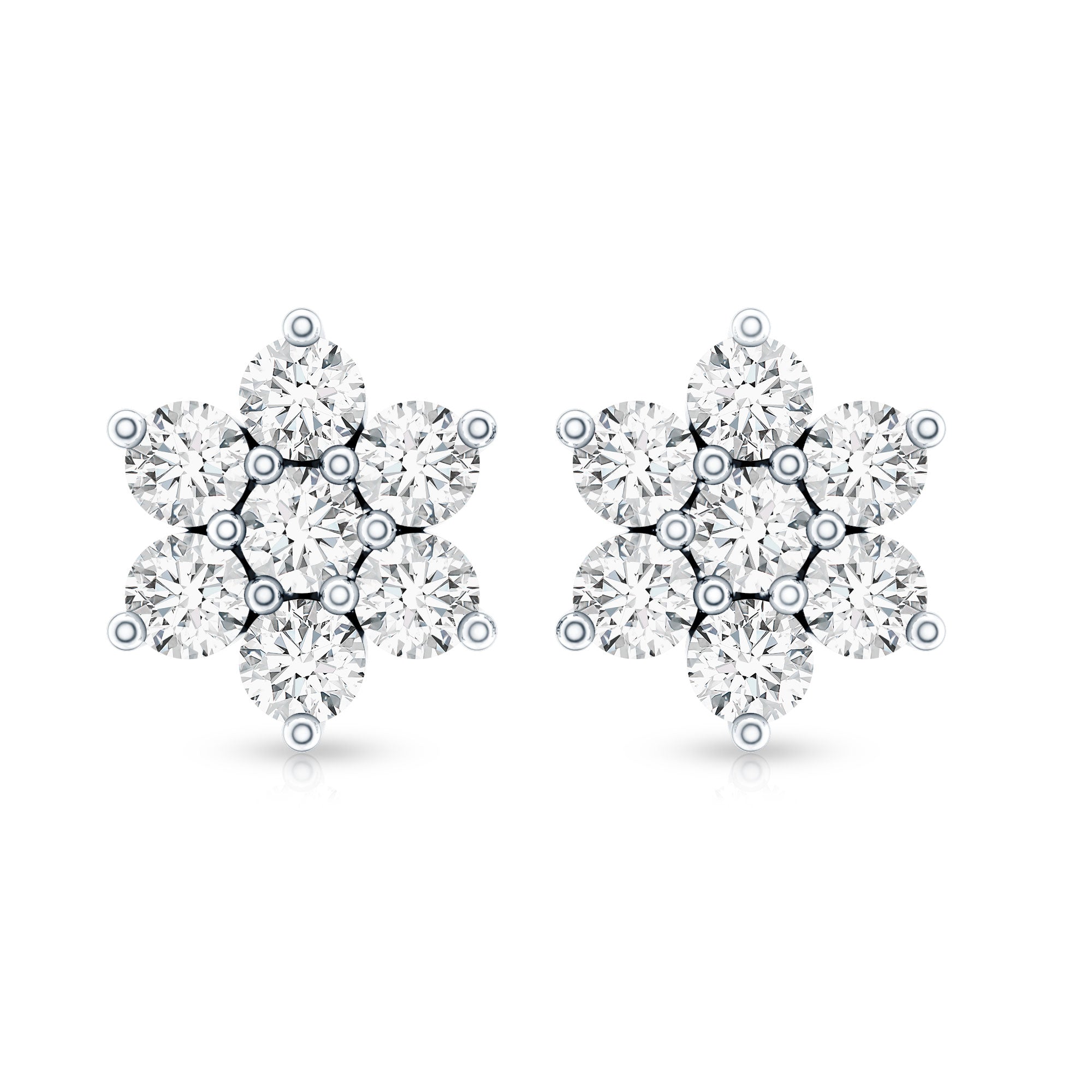 Certified Lab Grown Diamond Flower Stud Earrings for Women Lab - ( EF-VS ) - Rosec Jewels