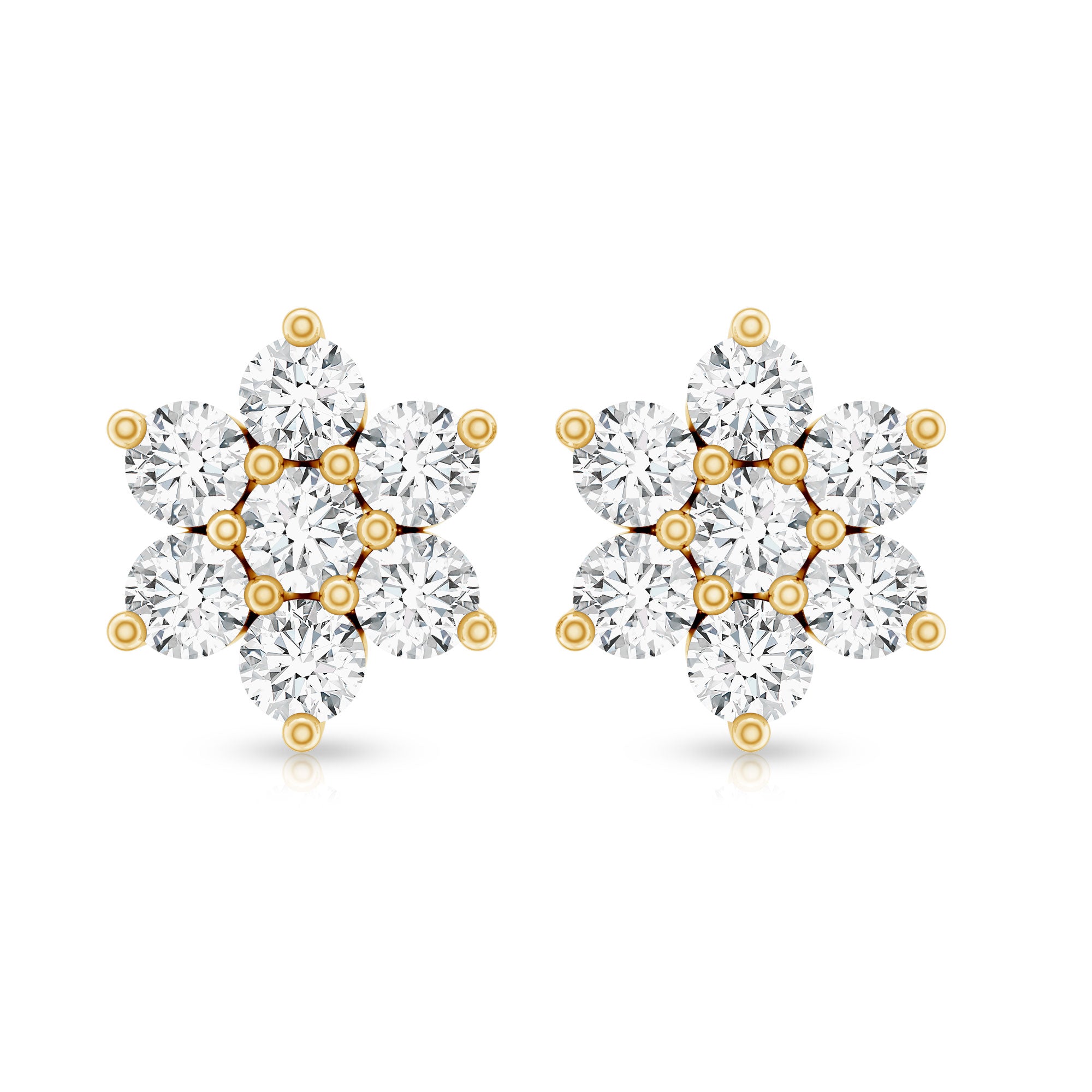 Certified Lab Grown Diamond Flower Stud Earrings for Women Lab - ( EF-VS ) - Rosec Jewels